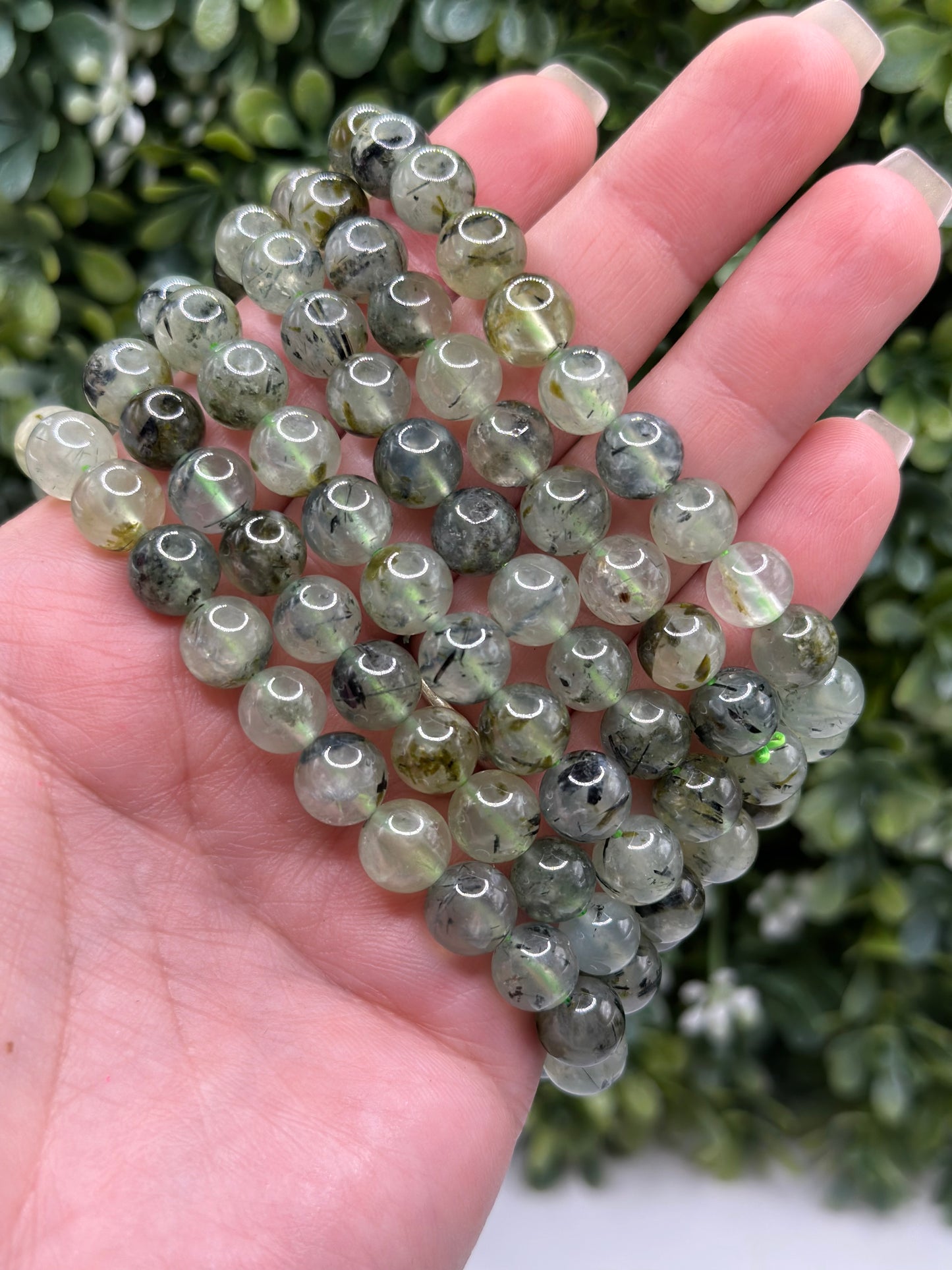Prehnite 8mm crystal beaded bracelet