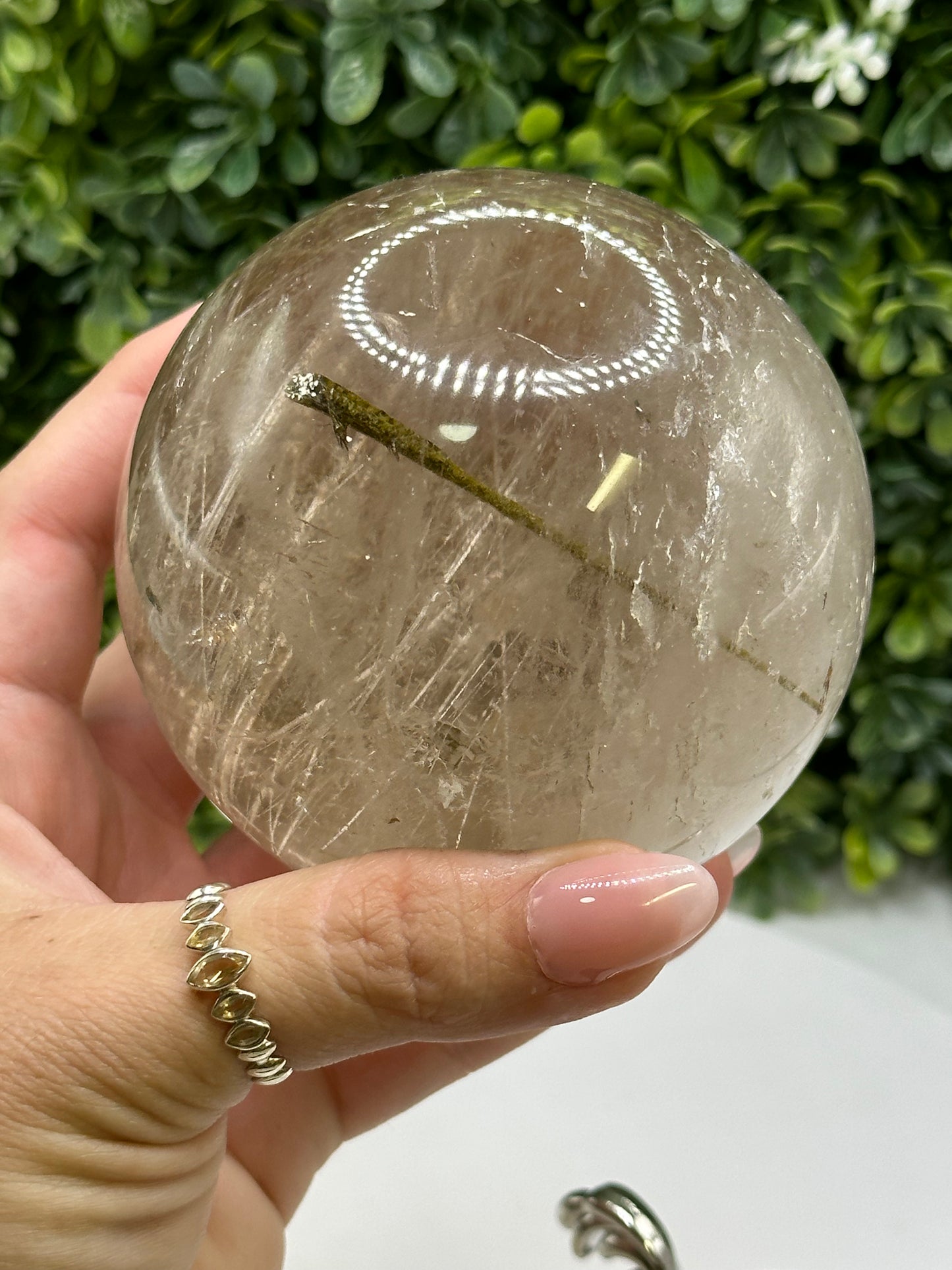 Green Tourmaline in Quartz Sphere (Brazil)