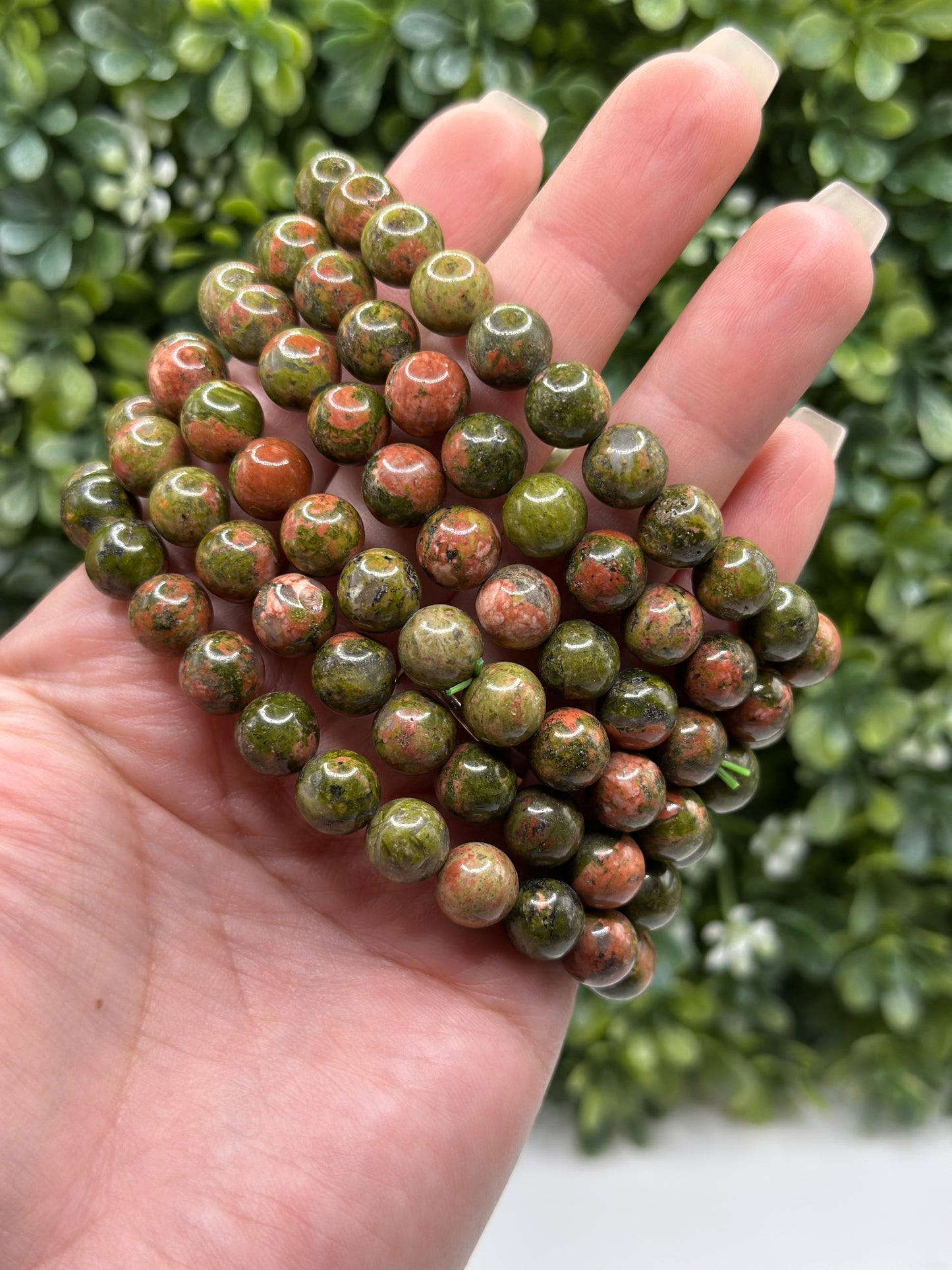 Unakite 8mm crystal beaded bracelet