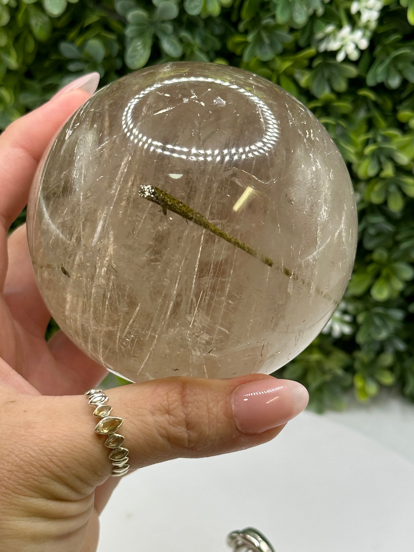 Green Tourmaline in Quartz Sphere (Brazil)