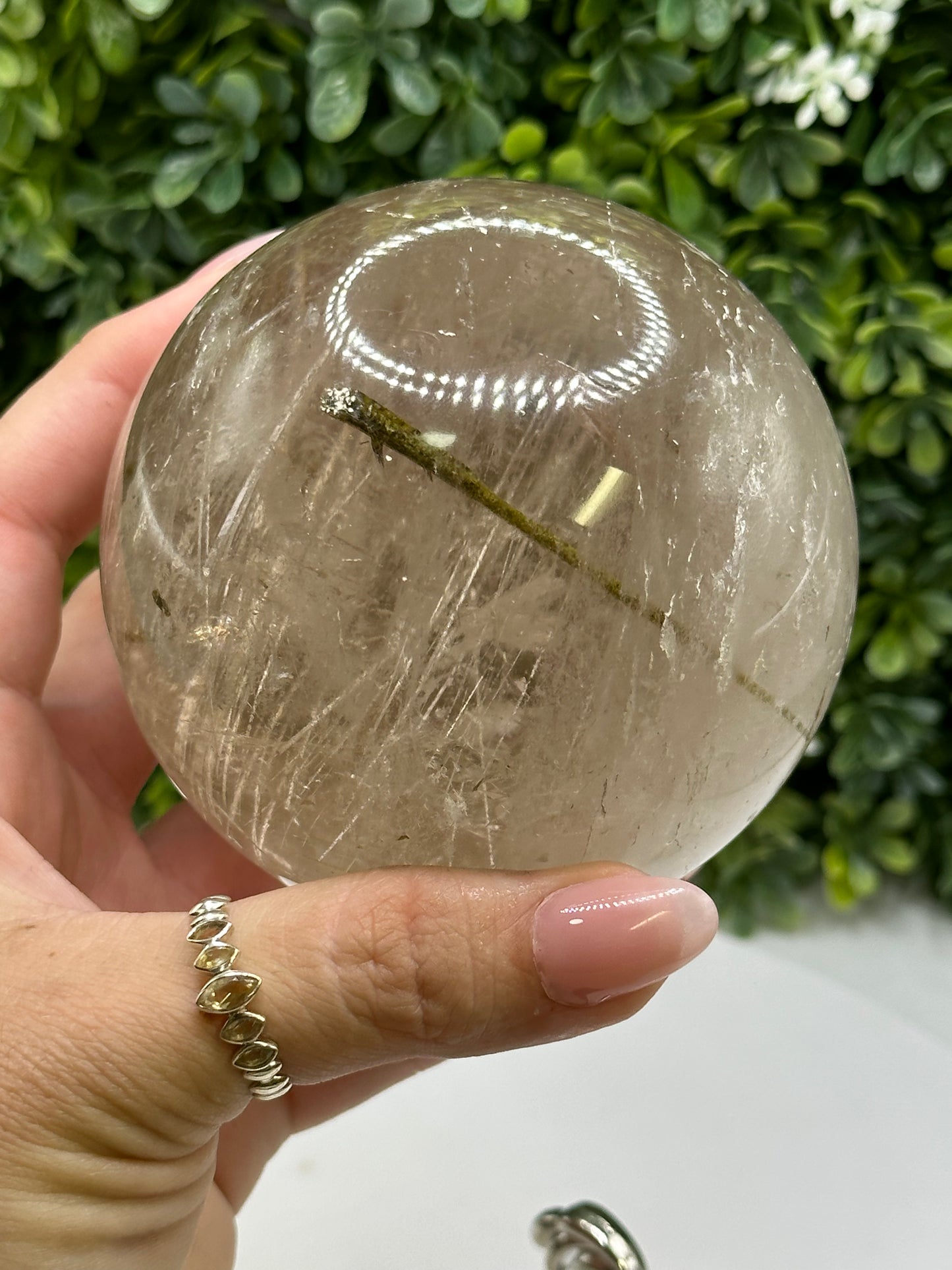 Green Tourmaline in Quartz Sphere (Brazil)