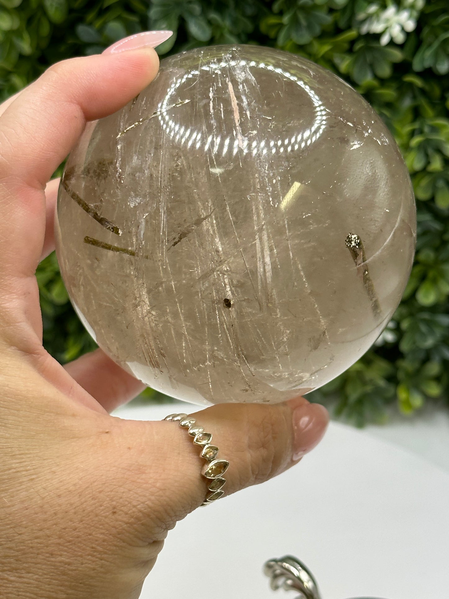 Green Tourmaline in Quartz Sphere (Brazil)