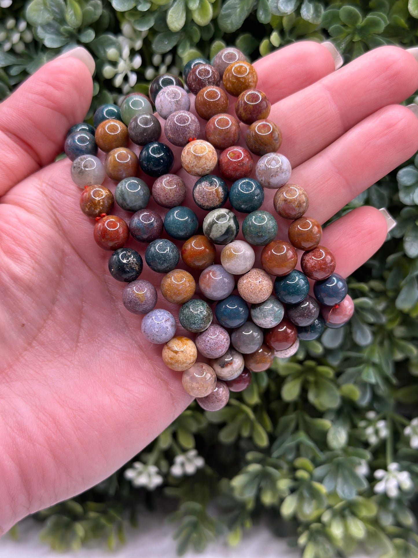 Multi color jasper 8mm crystal beaded bracelet