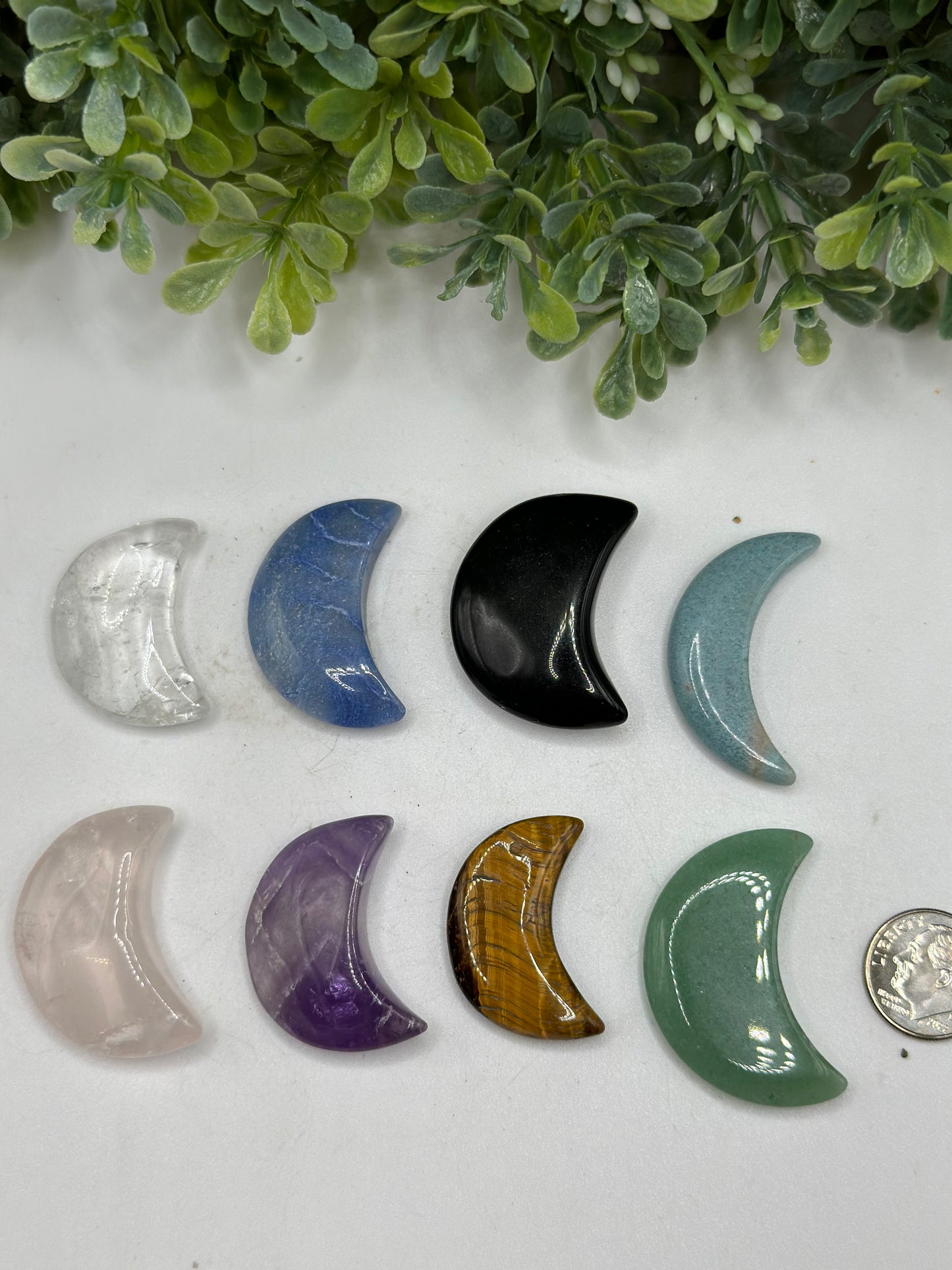 Mini Moon Crystal shape ROSE QUARTZ/GREEN AVENTURINE/ BLUE AVENTURINE/ SMOKY QUARTZ/ AMETHYST/ BLACK OBSIDIAN/ TIGERS EYE