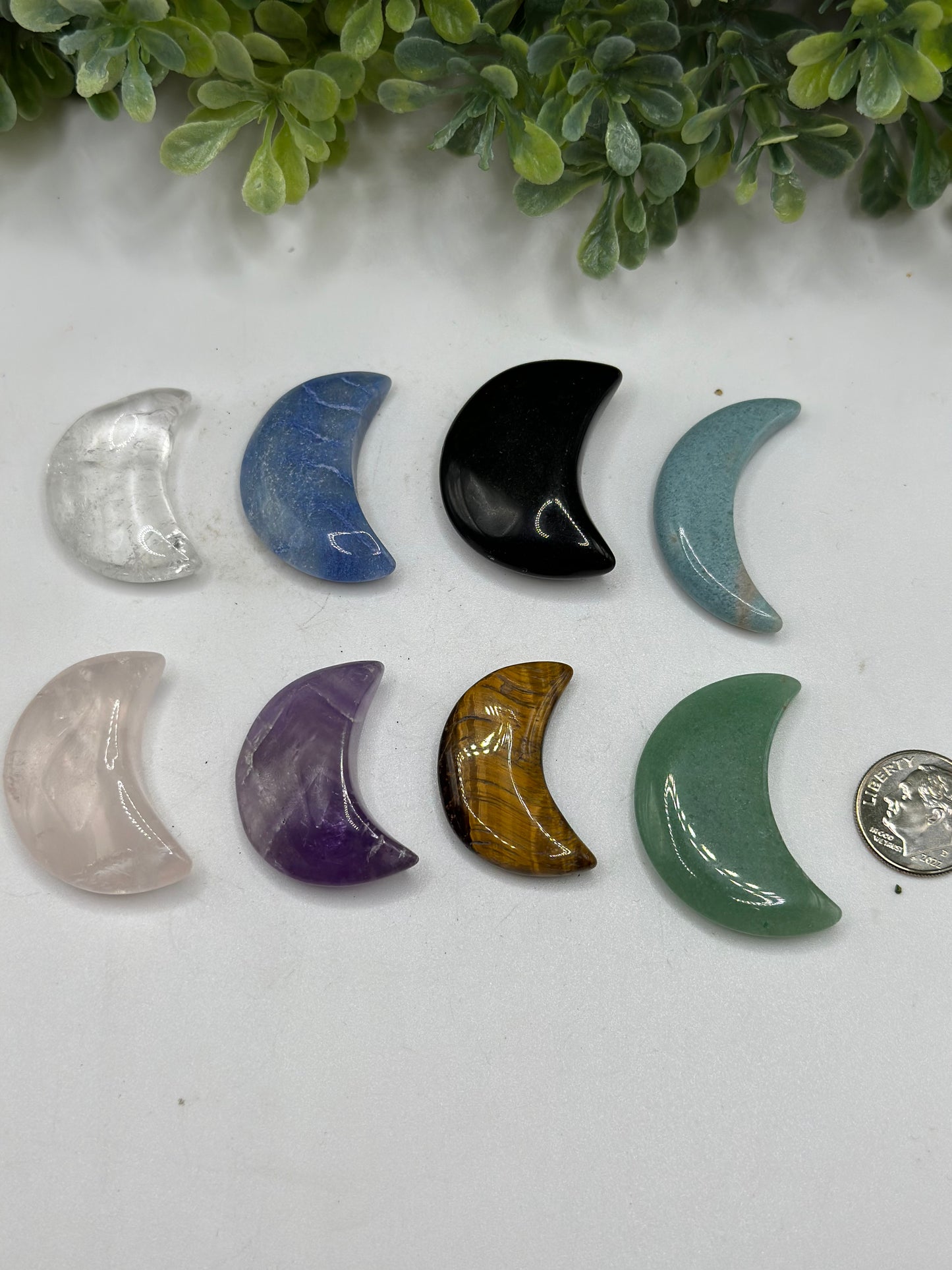 Mini Moon Crystal shape ROSE QUARTZ/GREEN AVENTURINE/ BLUE AVENTURINE/ SMOKY QUARTZ/ AMETHYST/ BLACK OBSIDIAN/ TIGERS EYE