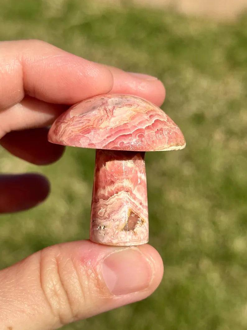 Rhodochrosite Mushroom Carvings, Argentina