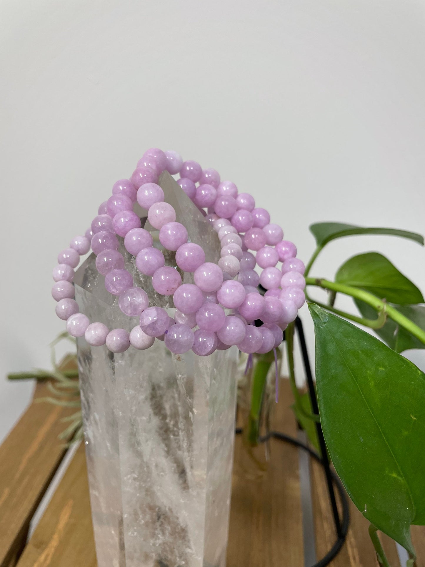 Kunzite 8mm crystal beaded bracelet