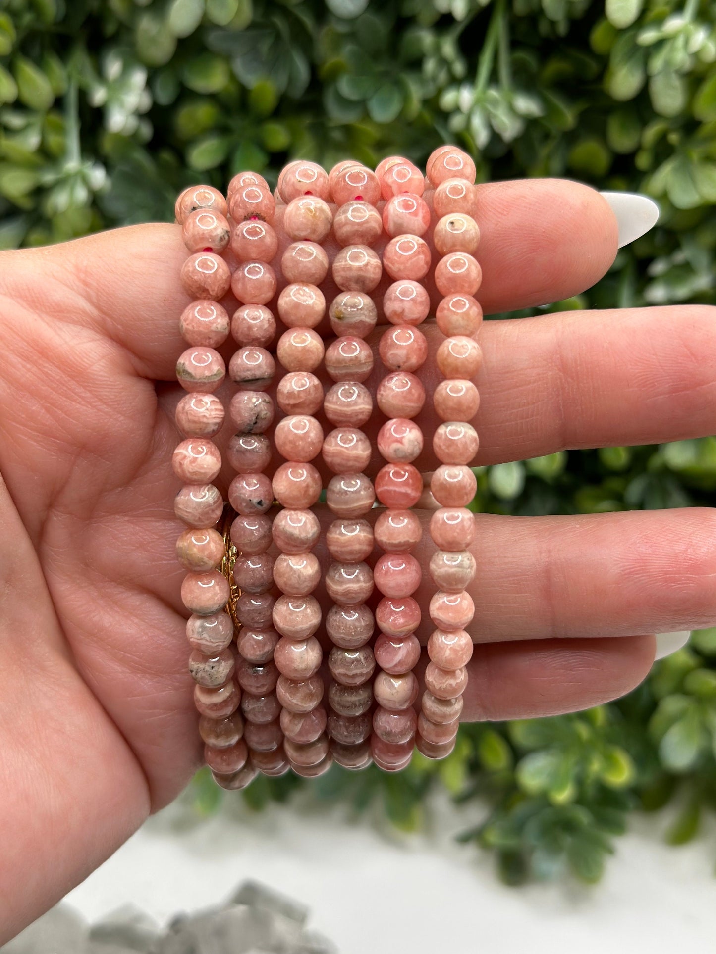 Rhodochrosite Crystal 5.8mm beaded bracelet