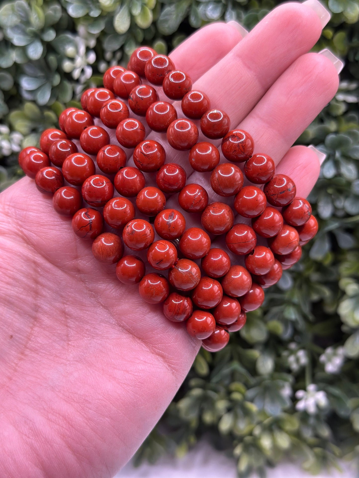 Red Jasper 8mm Crystal beaded bracelet