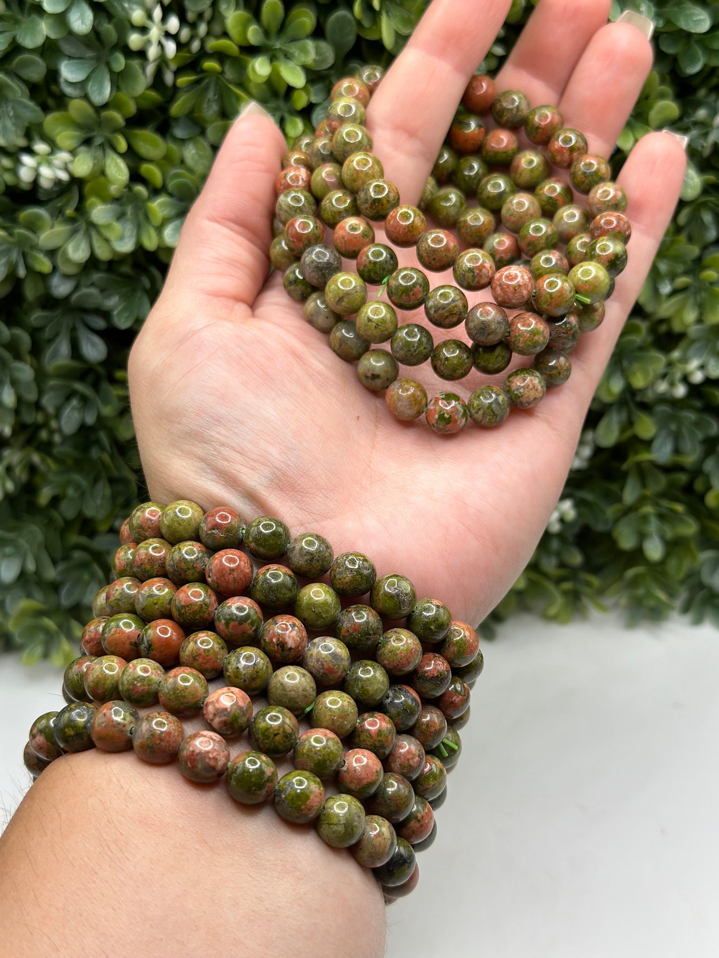 Unakite 8mm crystal beaded bracelet