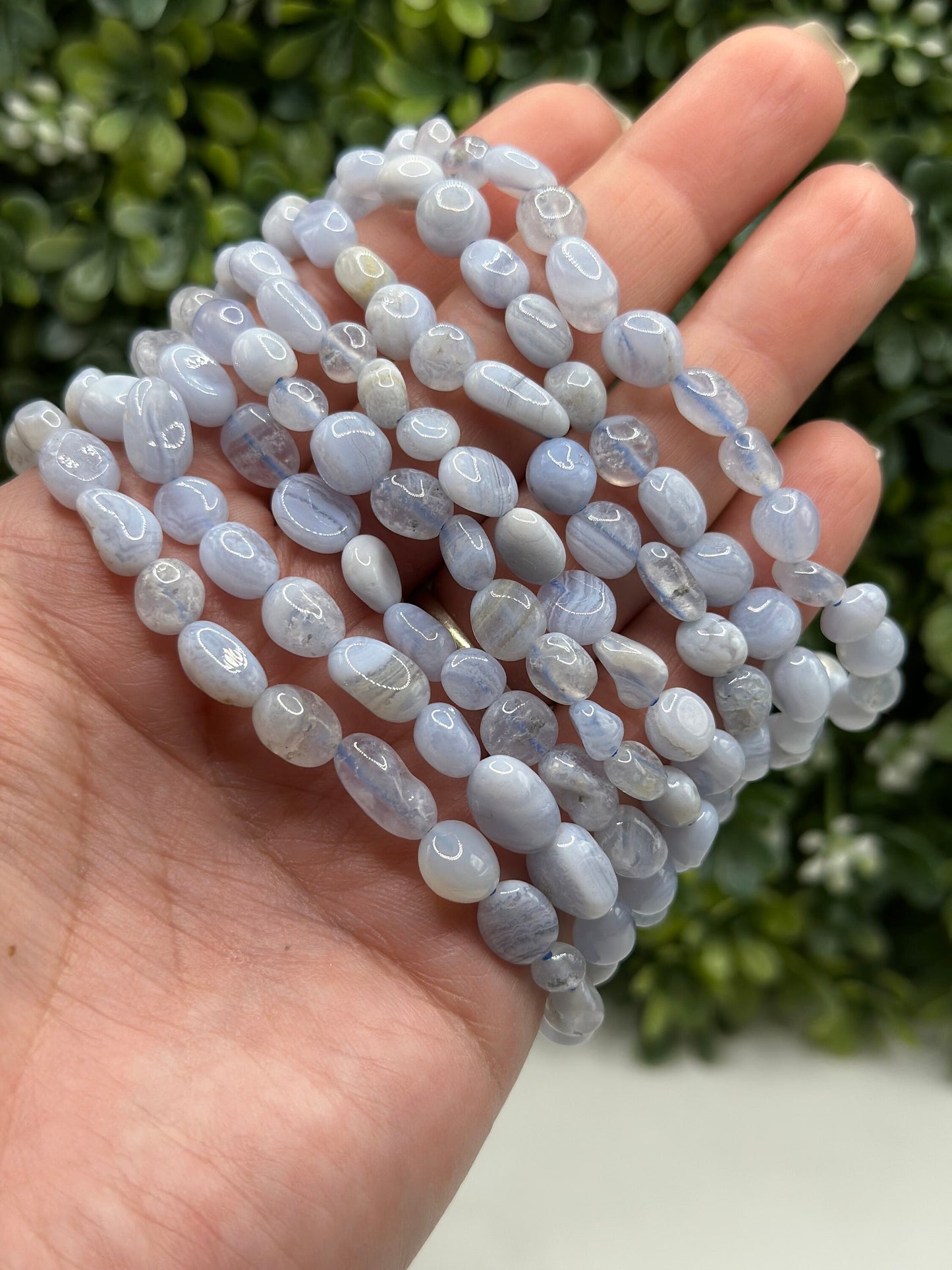 Blue Lace agate 3mm crystal beaded bracelet