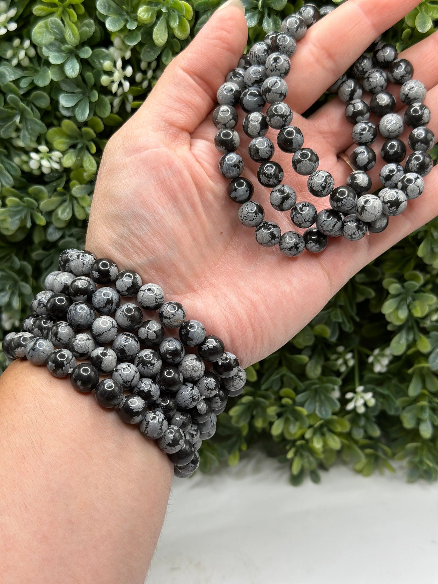 Snowflake Obsidian 8mm crystal beaded bracelet