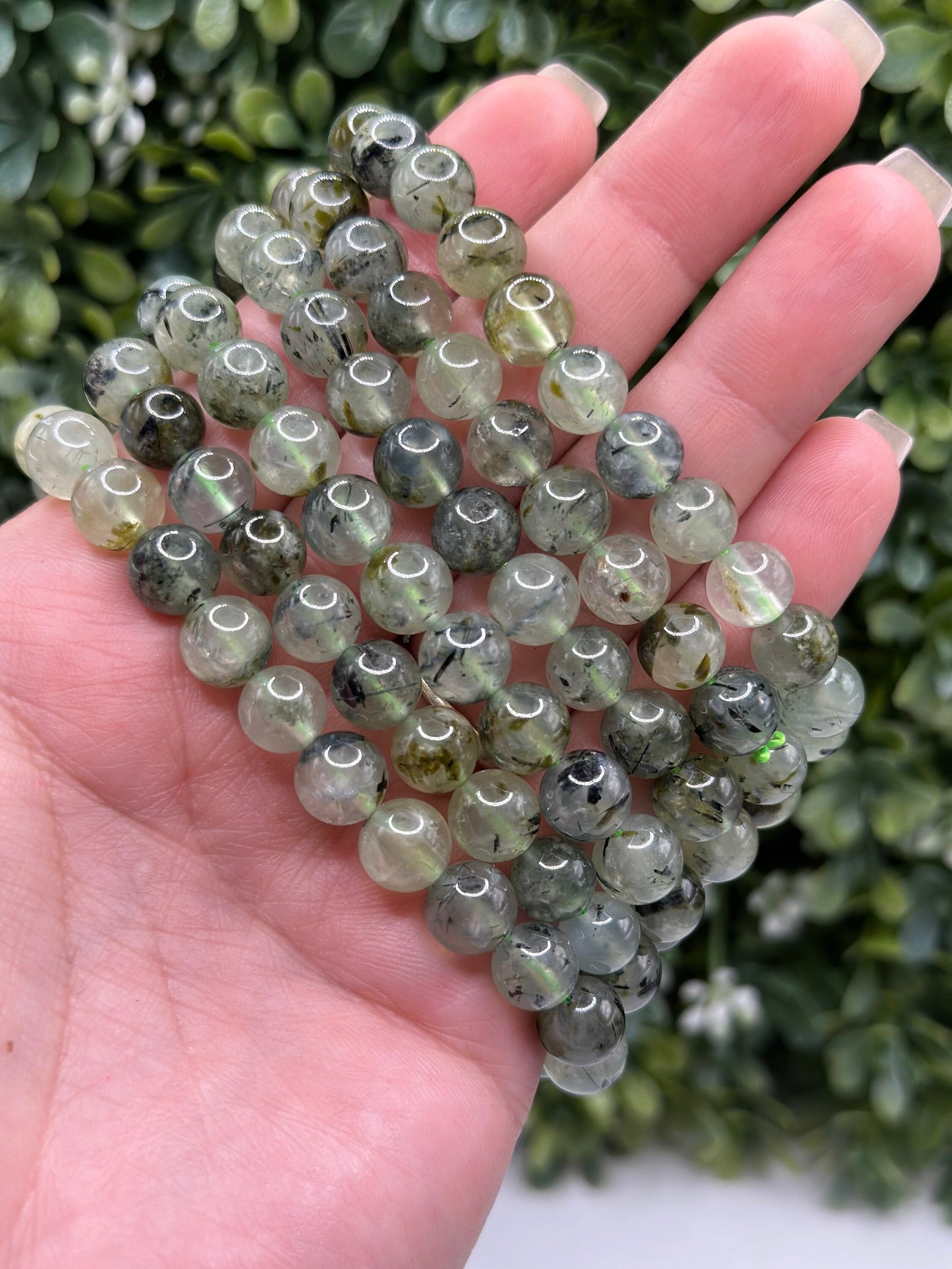 Prehnite 8mm crystal beaded bracelet