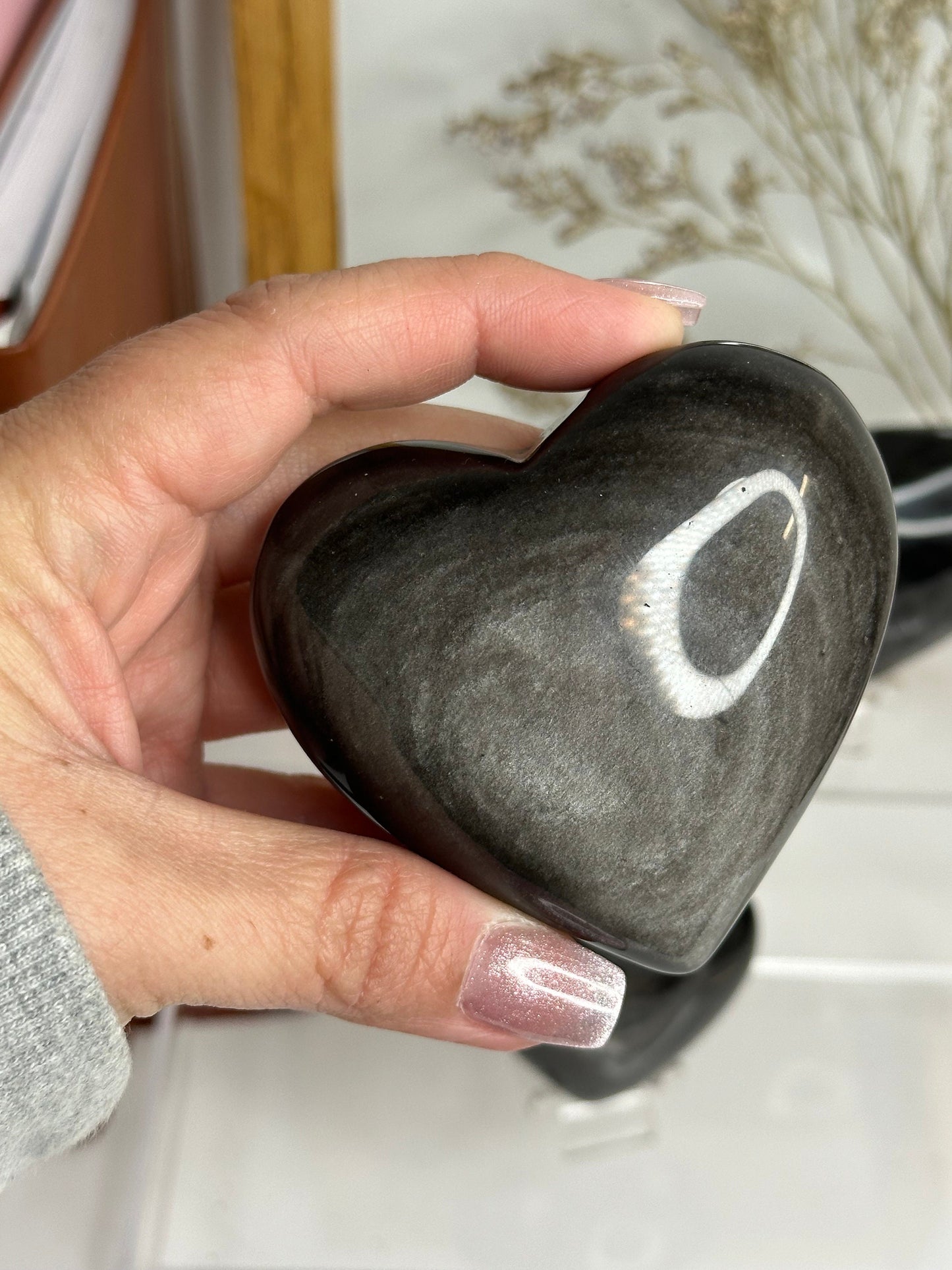 Silver Sheen Obsidian Hearts with amazing flash, Gift idea valentines day