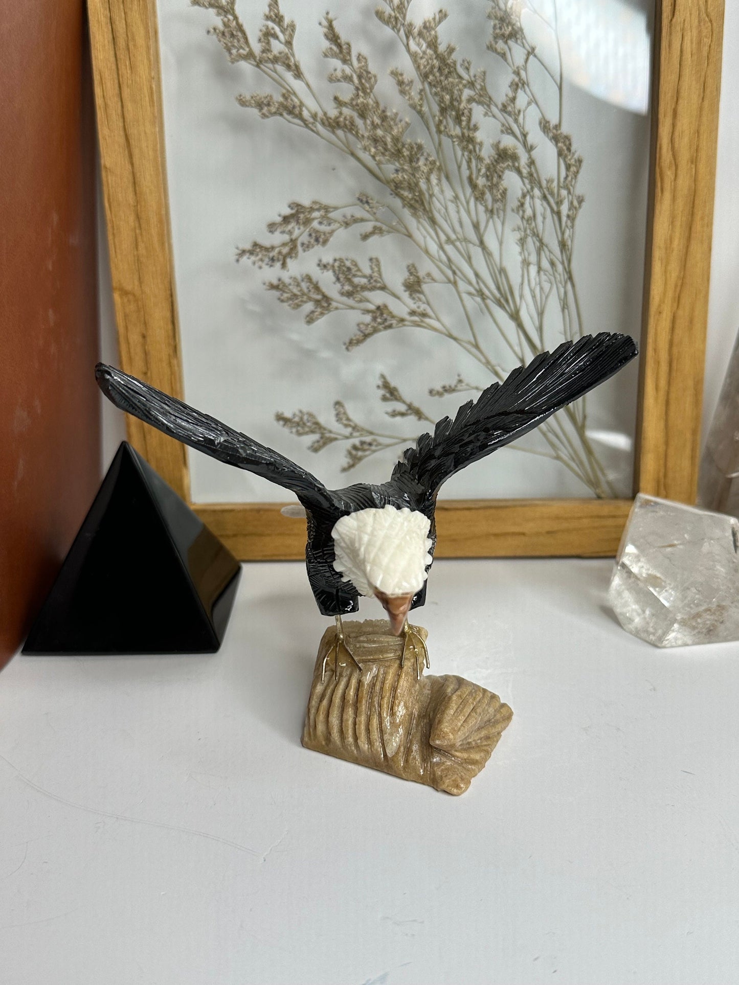Hand-Carved Black and White Onyx Eagle – From Peru/Unique Home & Office Decor/ Gemstone Gift Idea