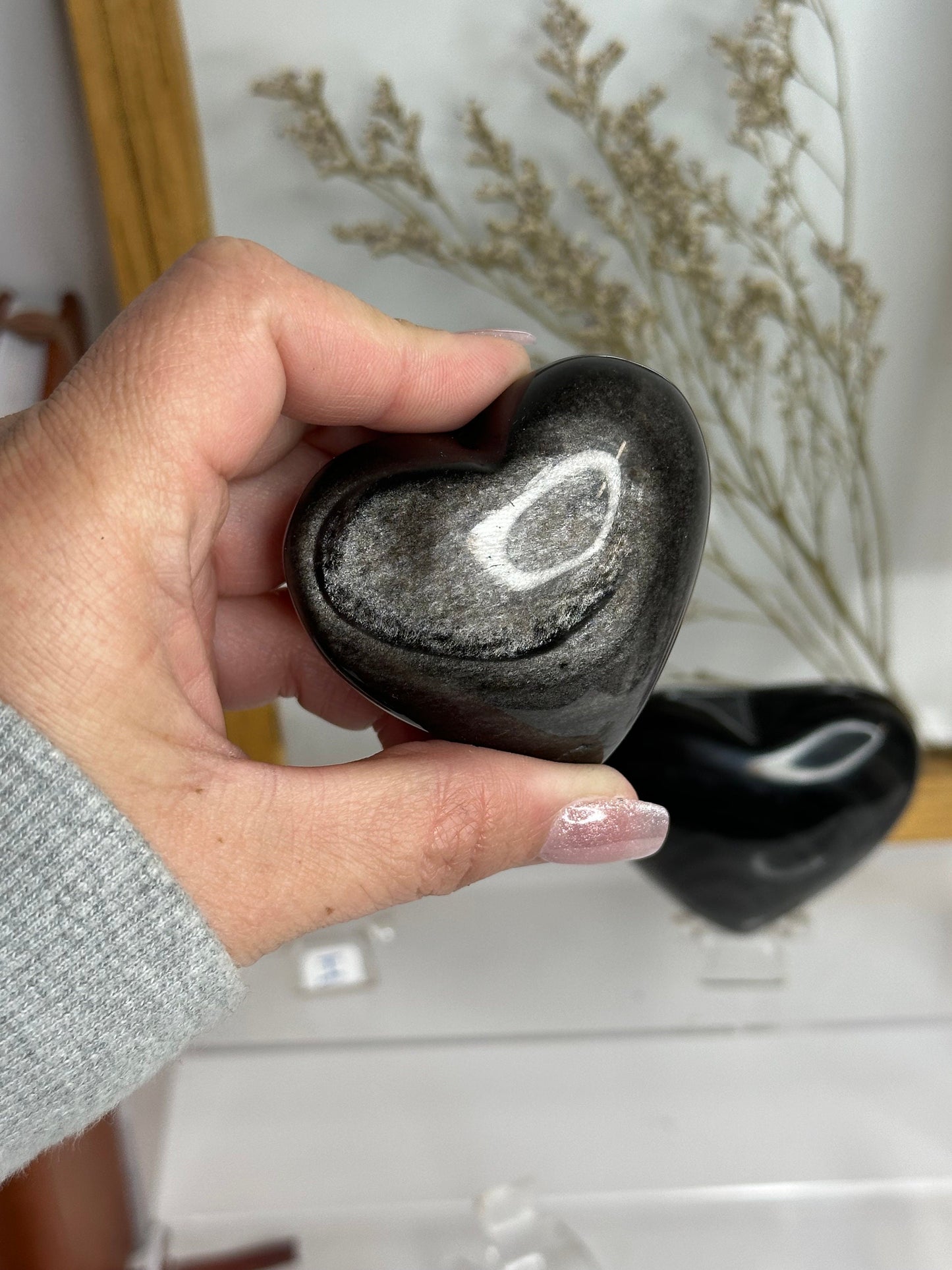 Silver Sheen Obsidian Hearts with amazing flash, Gift idea valentines day