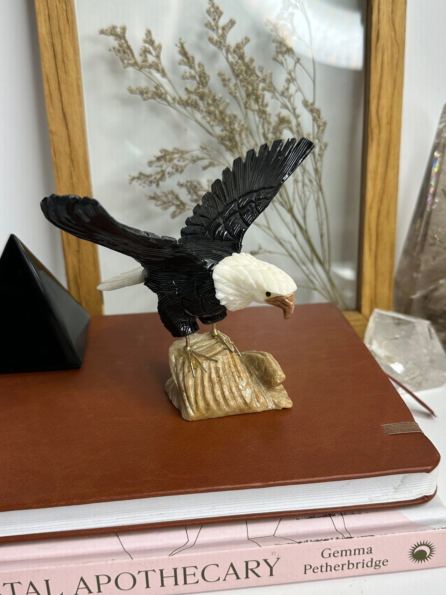 Hand-Carved Black and White Onyx Eagle – From Peru/Unique Home & Office Decor/ Gemstone Gift Idea
