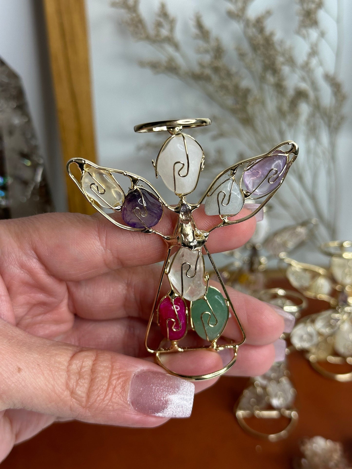 Wire Angel statue with Gemstones hand made in Mexico
