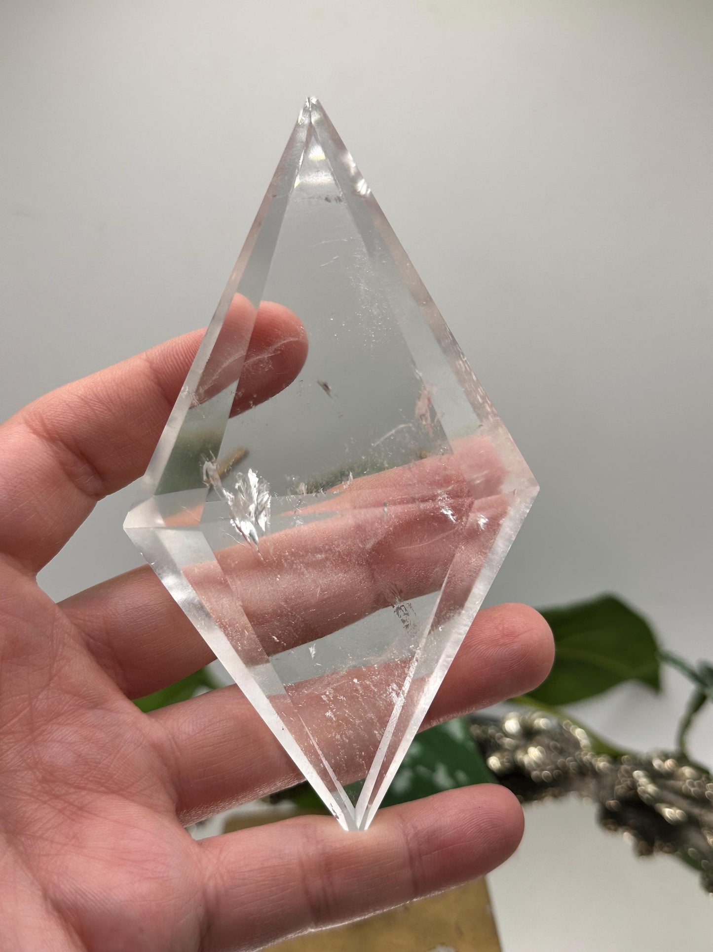 Clear Quartz DT Diamond on gold color stand, Home Decor, Brazilian stone, gift