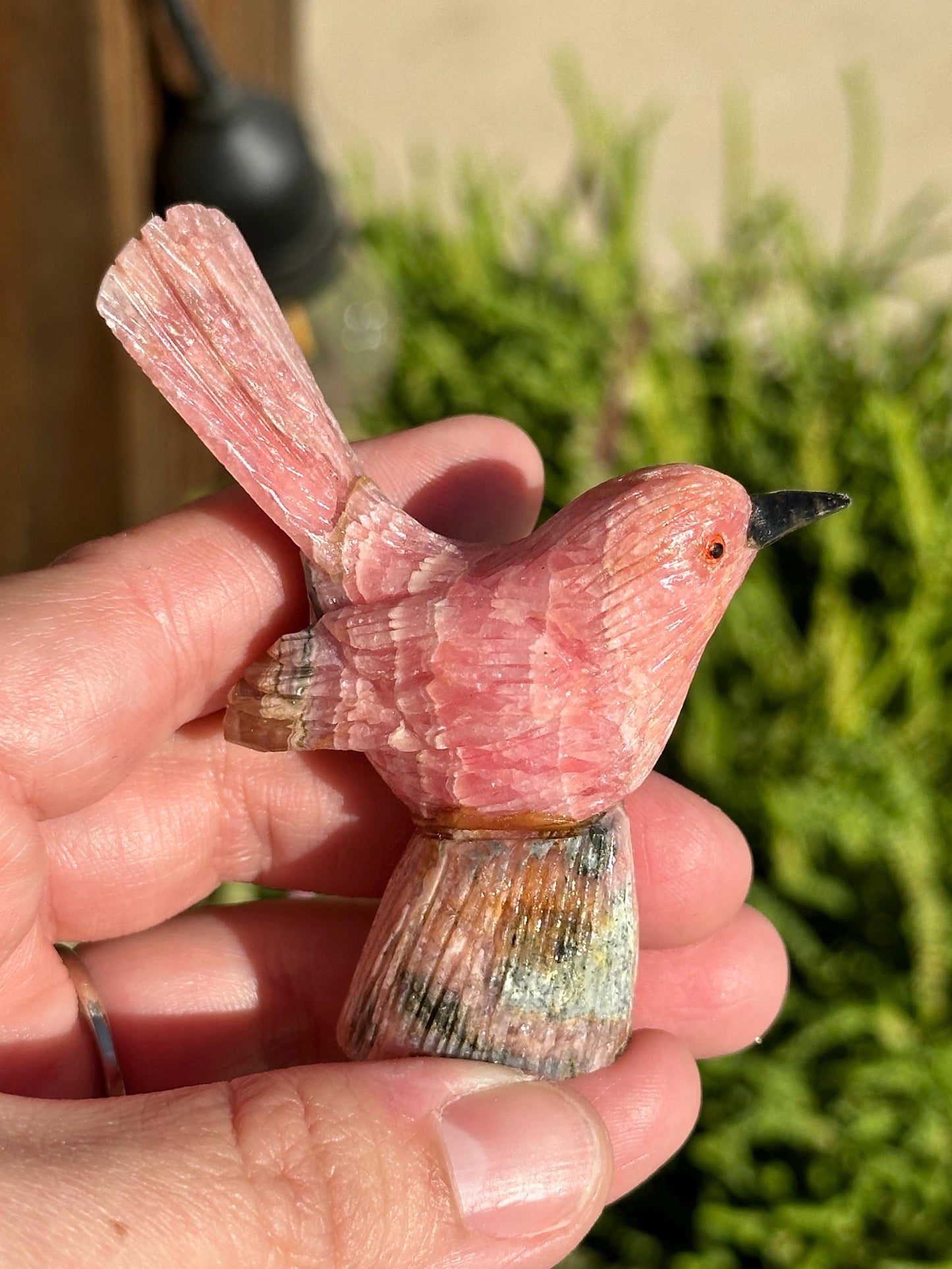 Rhodochrosite Bird Statue, Argentina, natural crystal stone