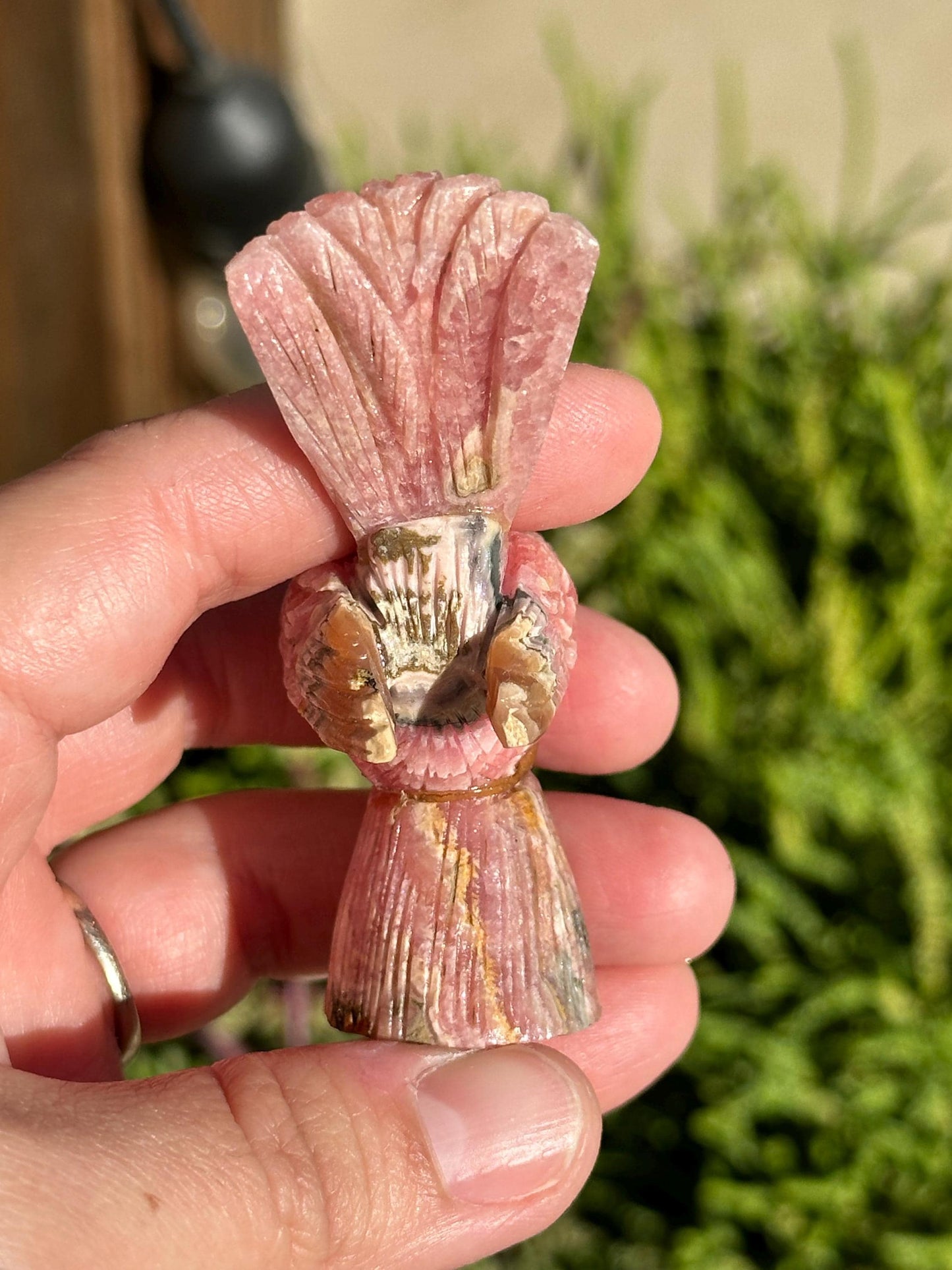 Rhodochrosite Bird Statue, Argentina, natural crystal stone