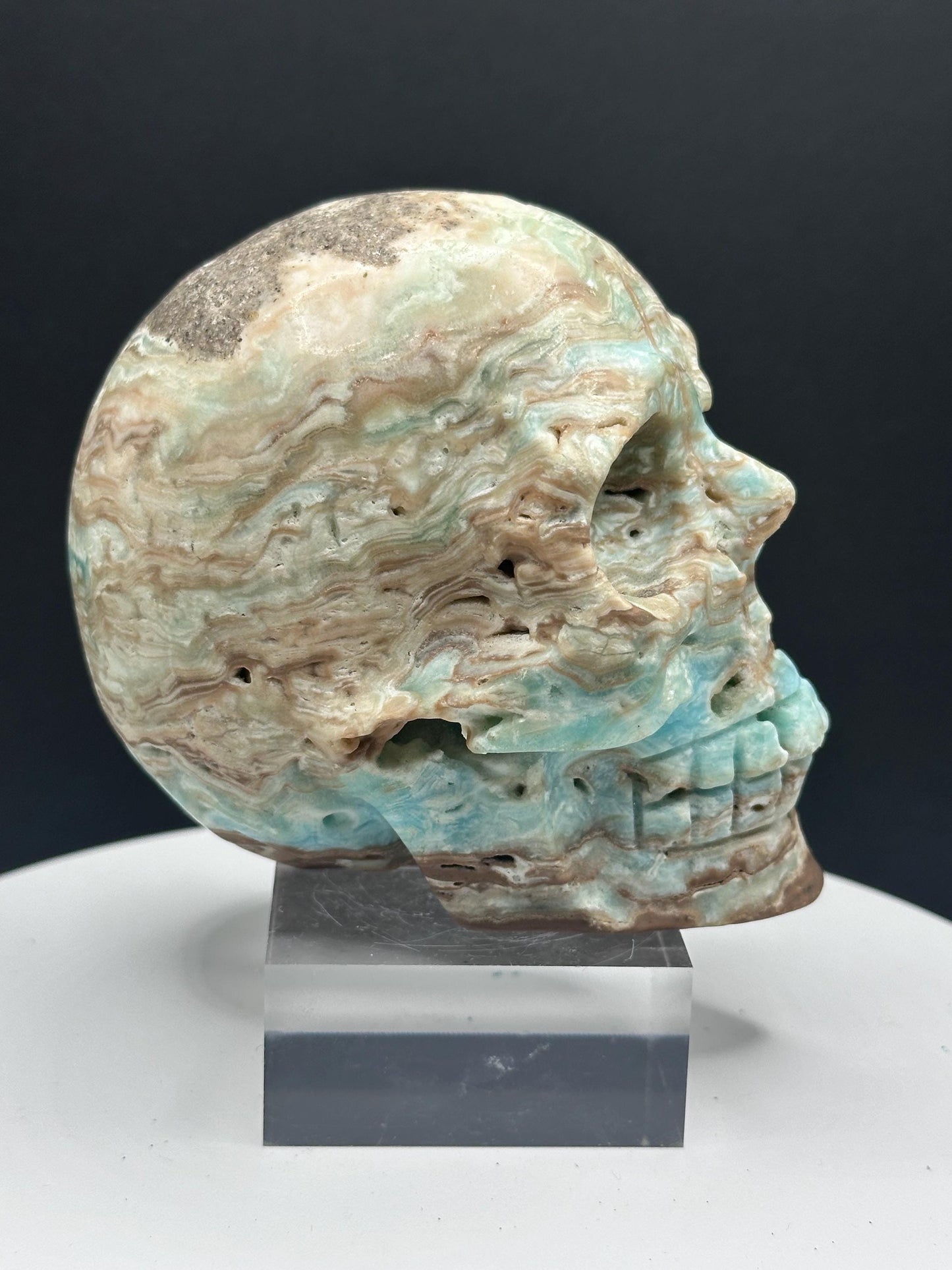 Blue Calcite Crystal Skull – Unique Hand-Carved Stone for Collection