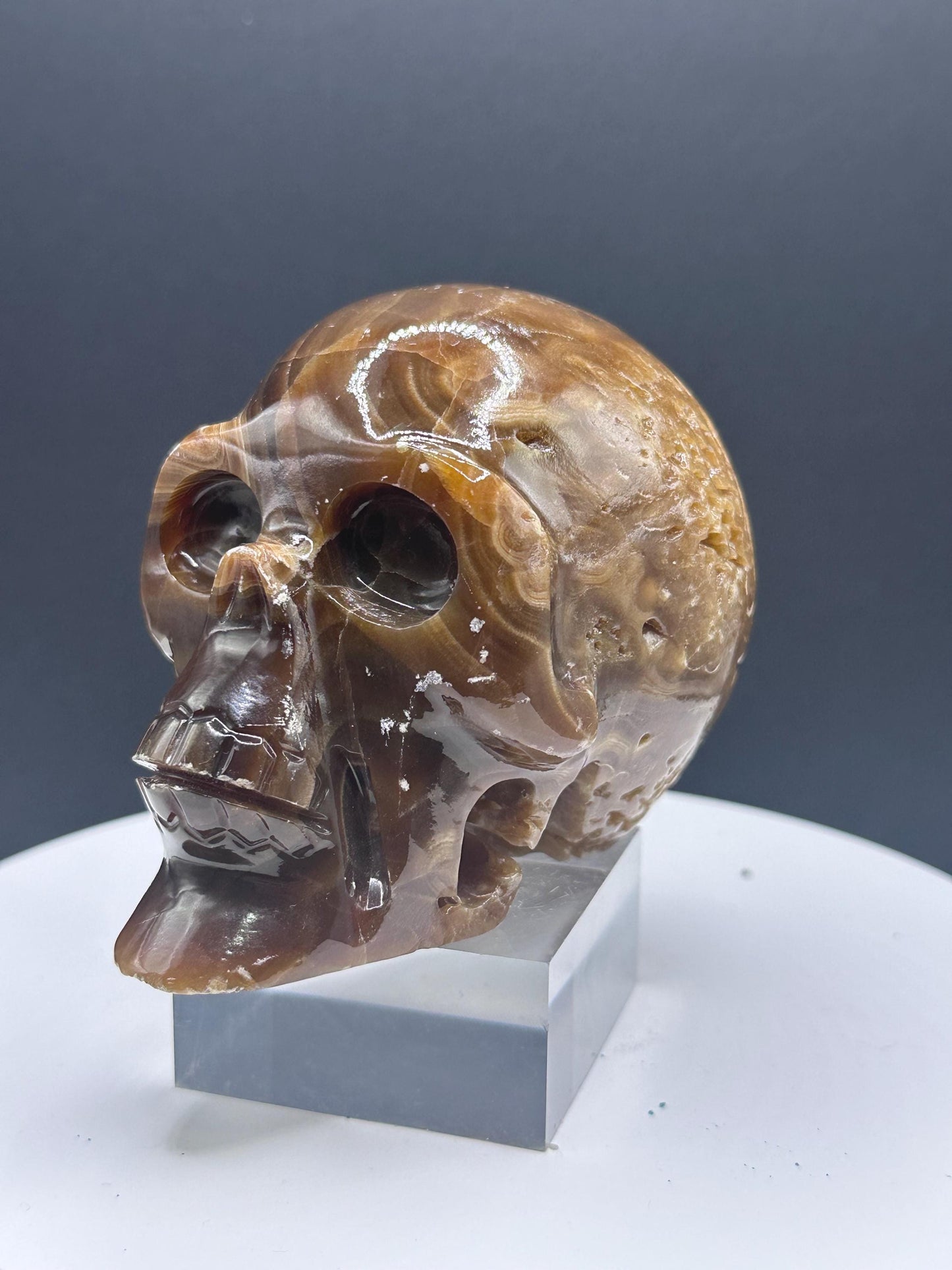 Chocolate Calcite Hand carved Skull/ Mexico