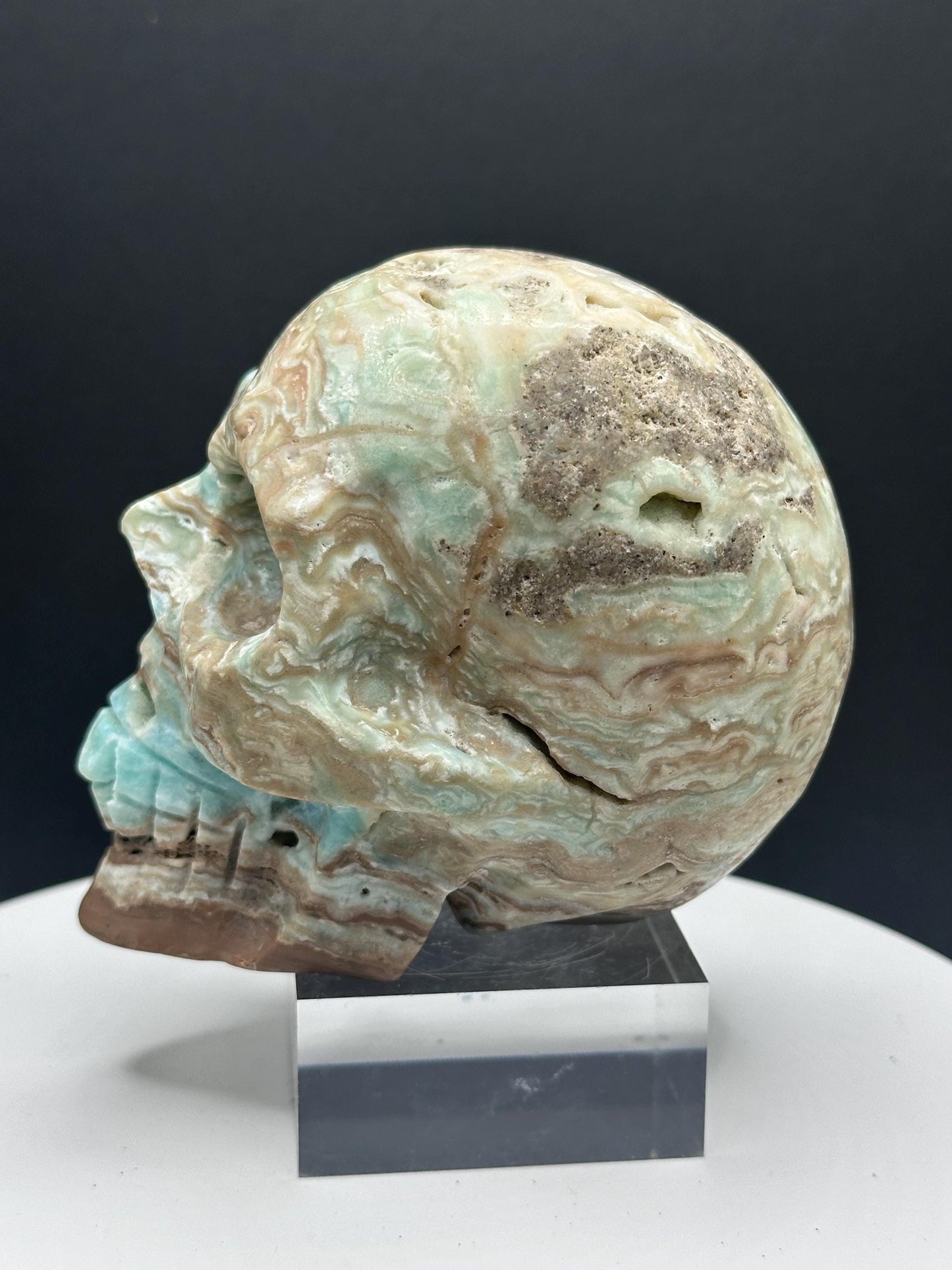Blue Calcite Crystal Skull – Unique Hand-Carved Stone for Collection