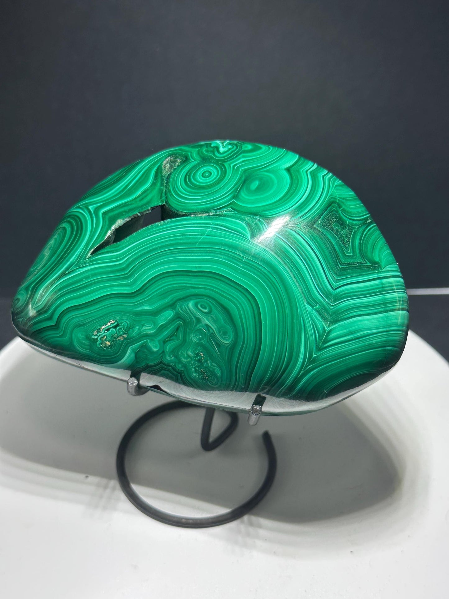 Malachite polished stone with drusy portal