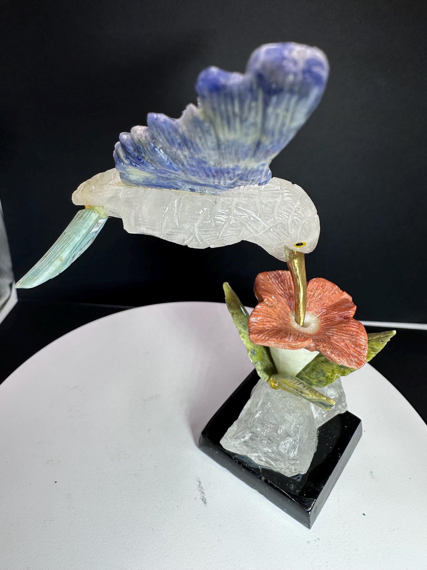 Mixed Mineral Crystal Hummingbird statue/ hand carved/ natural stone/ Peruvian mineral