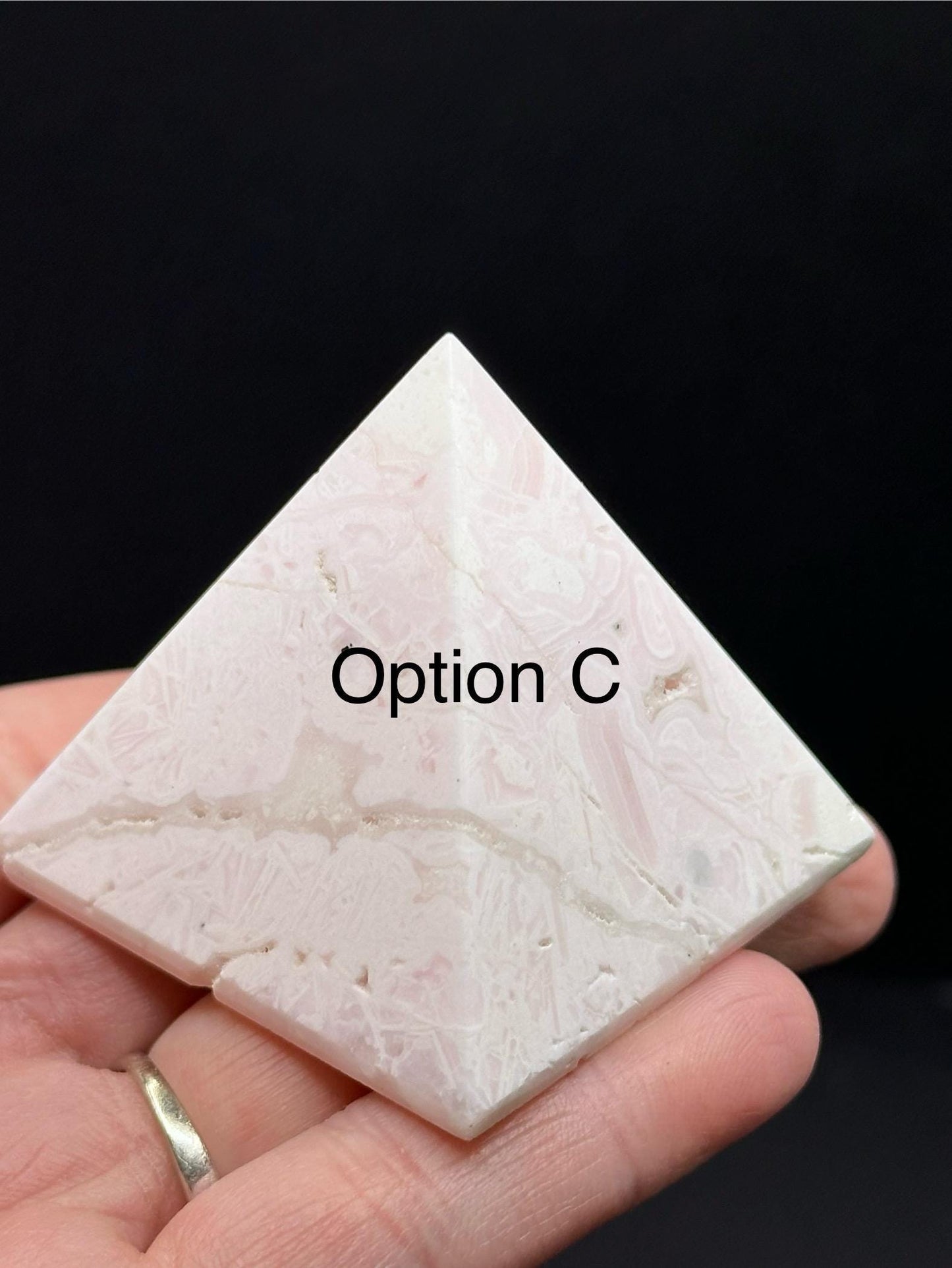 Pink Mangano Calcite Pyramid statue, Peru