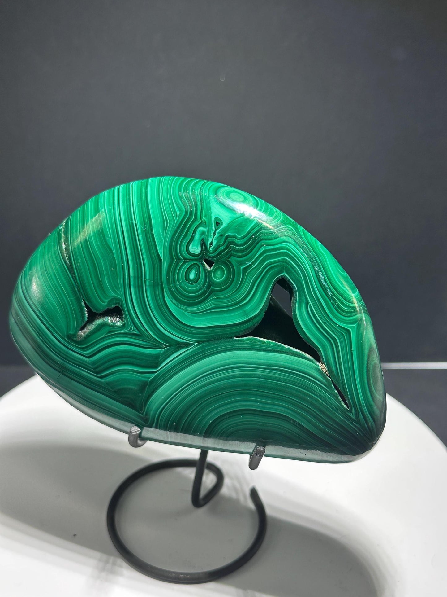 Malachite polished stone with drusy portal