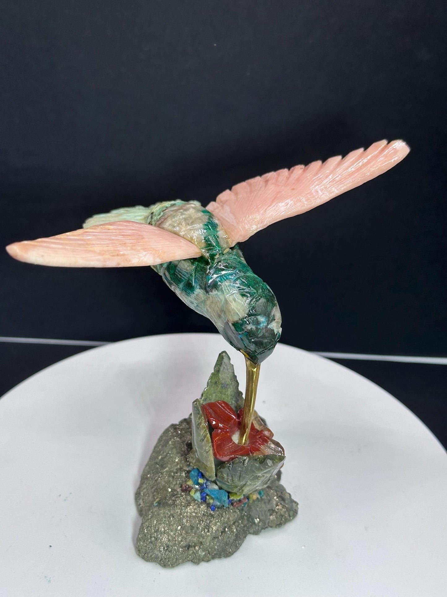 Crystal Hummingbird statue/ hand carved/ natural stone/ Peruvian mineral