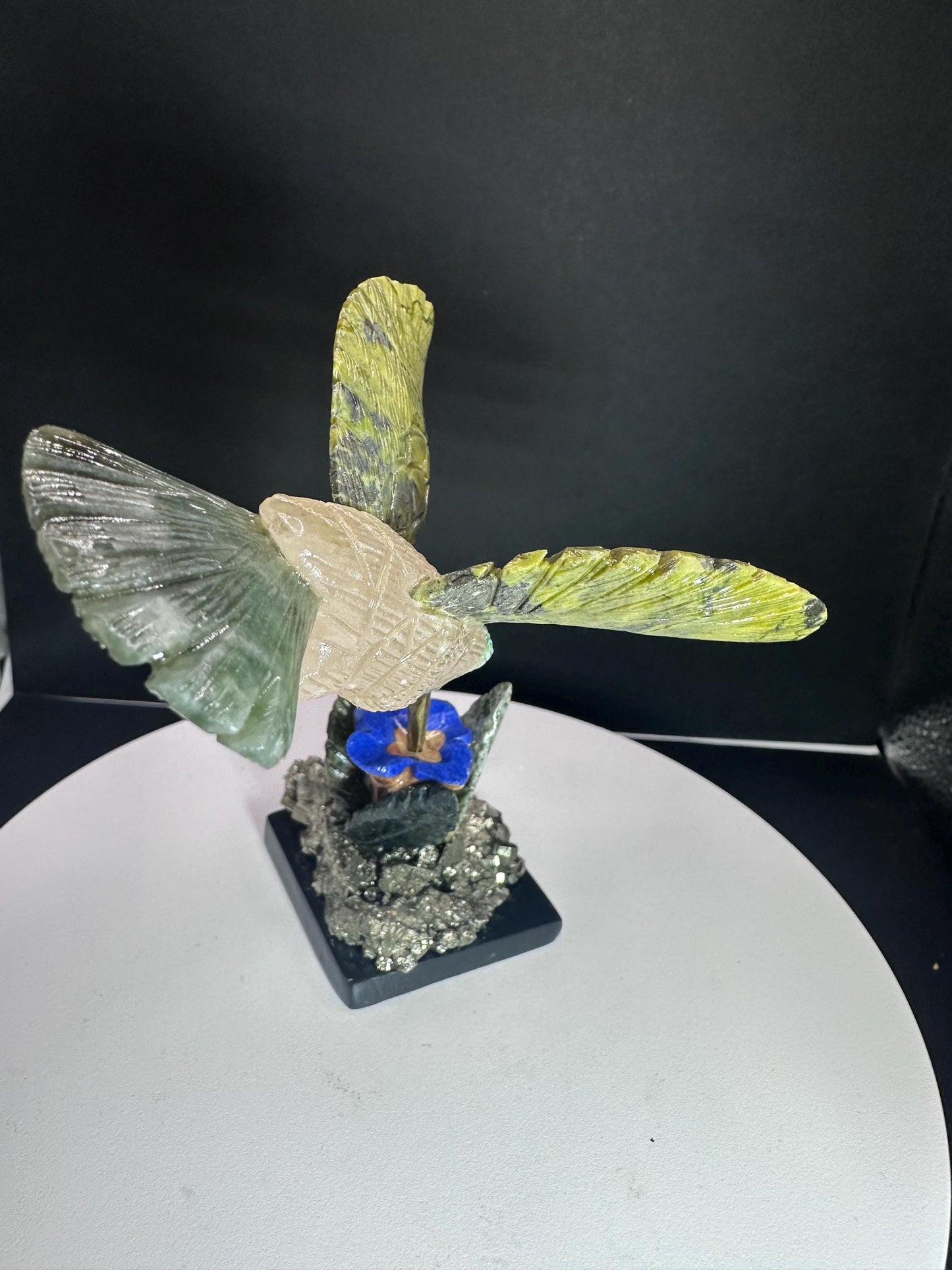 Mixed Crystal Mineral Hummingbird Statue/ hand carved/ home decor/ Peru