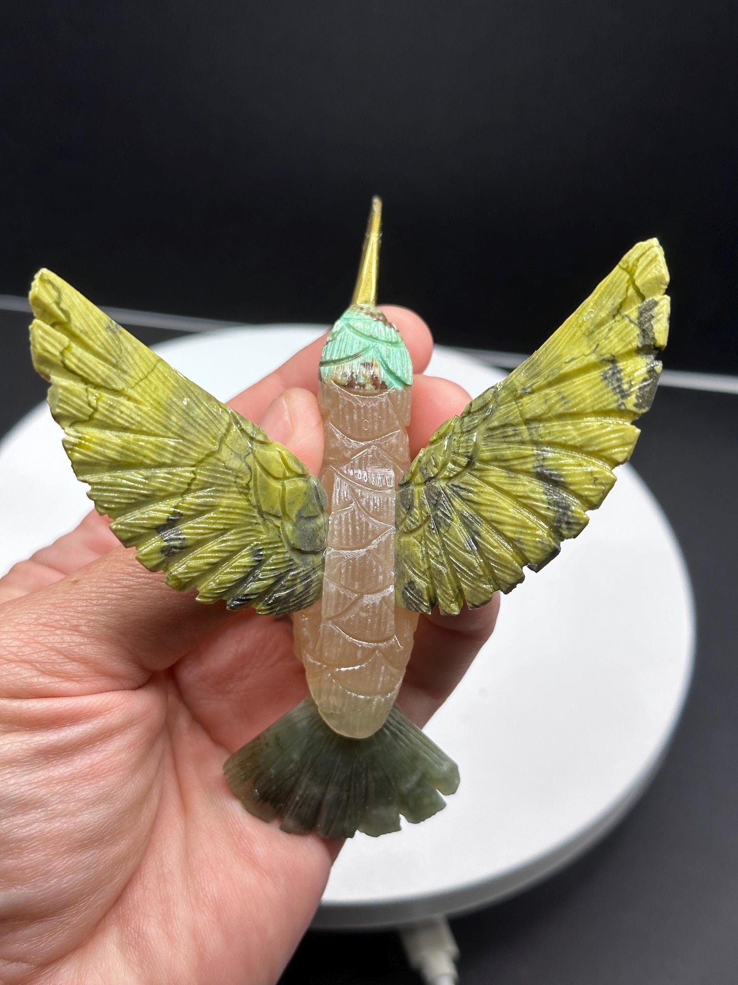 Mixed Crystal Mineral Hummingbird Statue/ hand carved/ home decor/ Peru