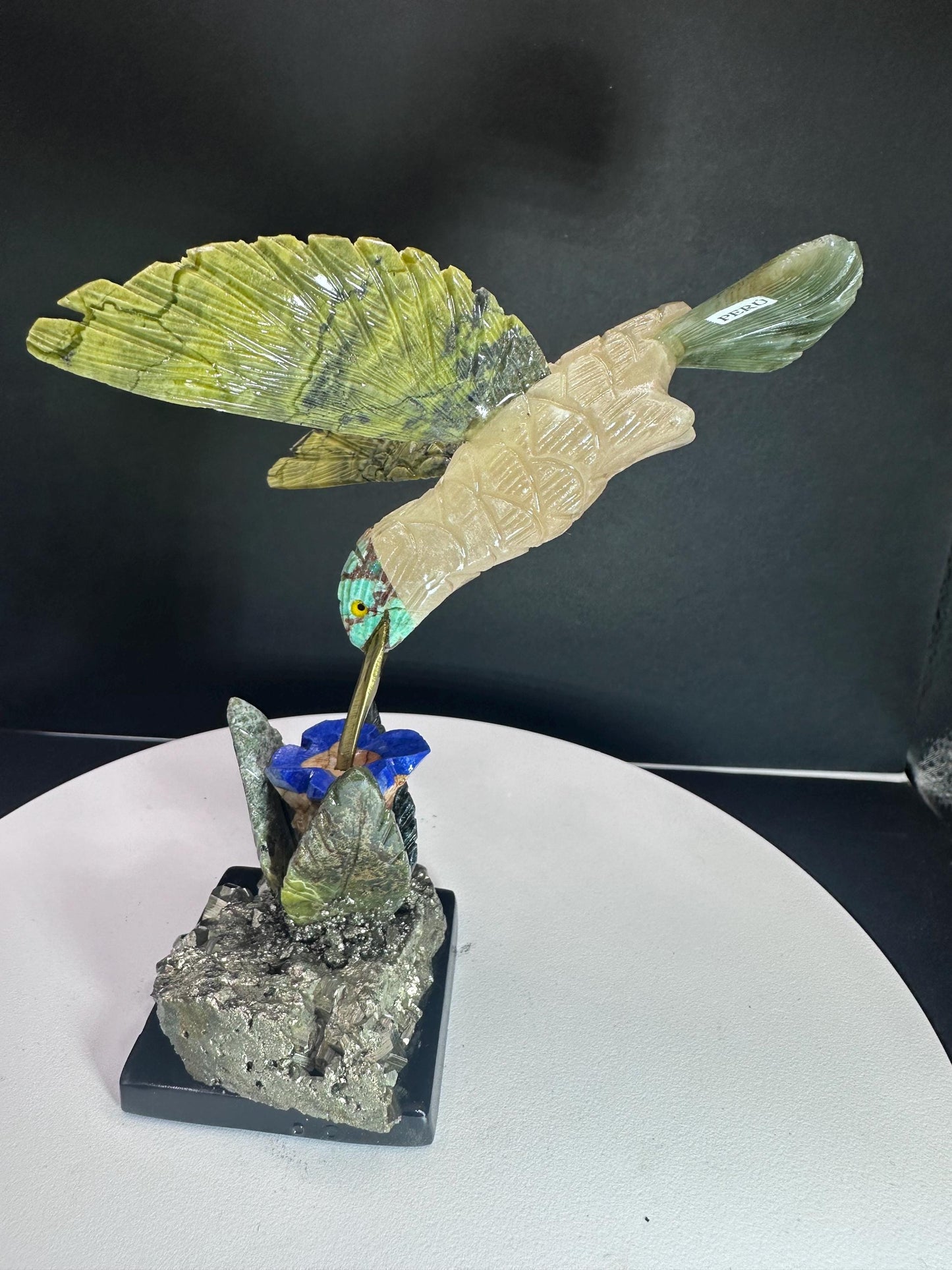 Mixed Crystal Mineral Hummingbird Statue/ hand carved/ home decor/ Peru