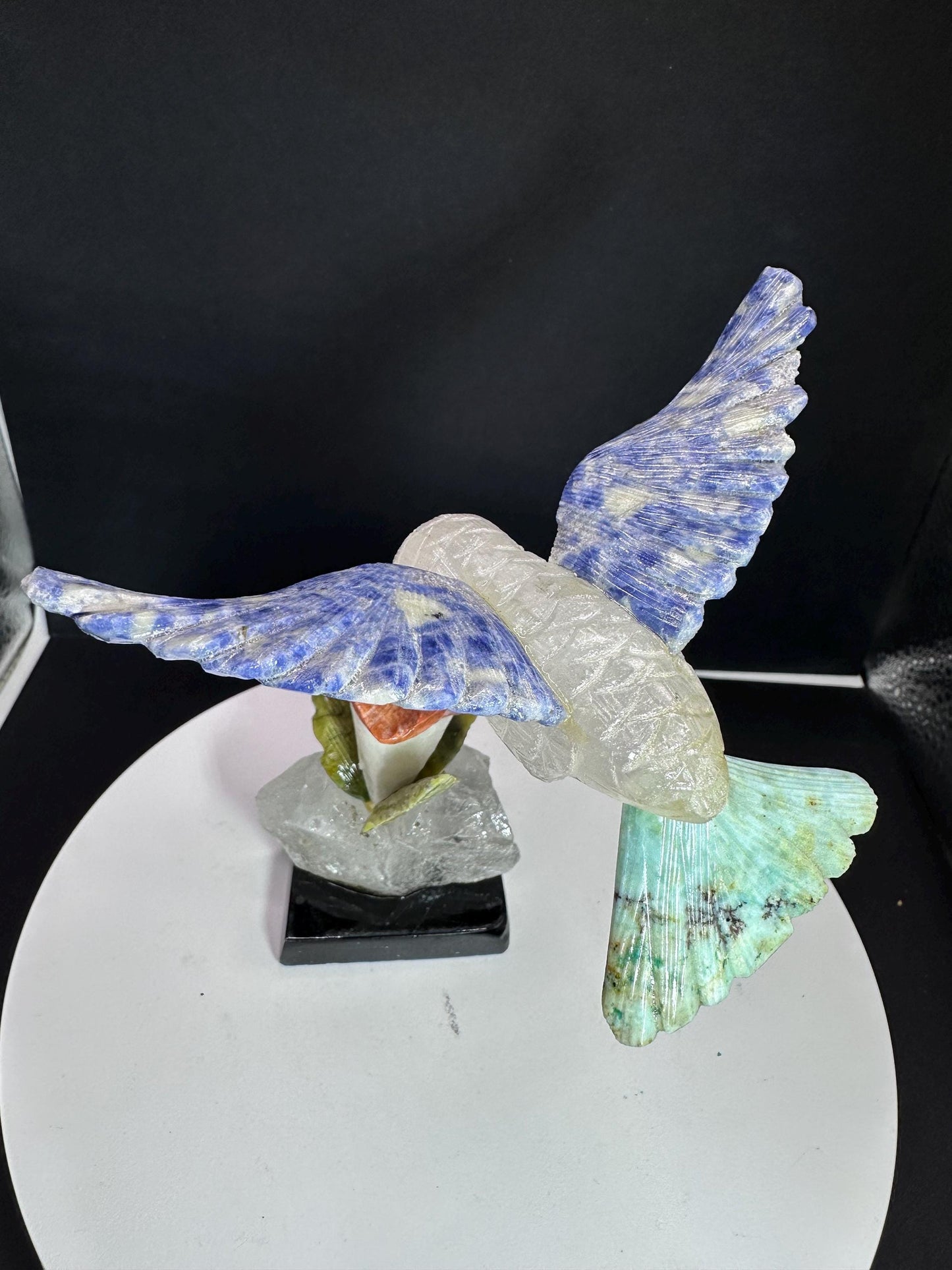 Mixed Mineral Crystal Hummingbird statue/ hand carved/ natural stone/ Peruvian mineral