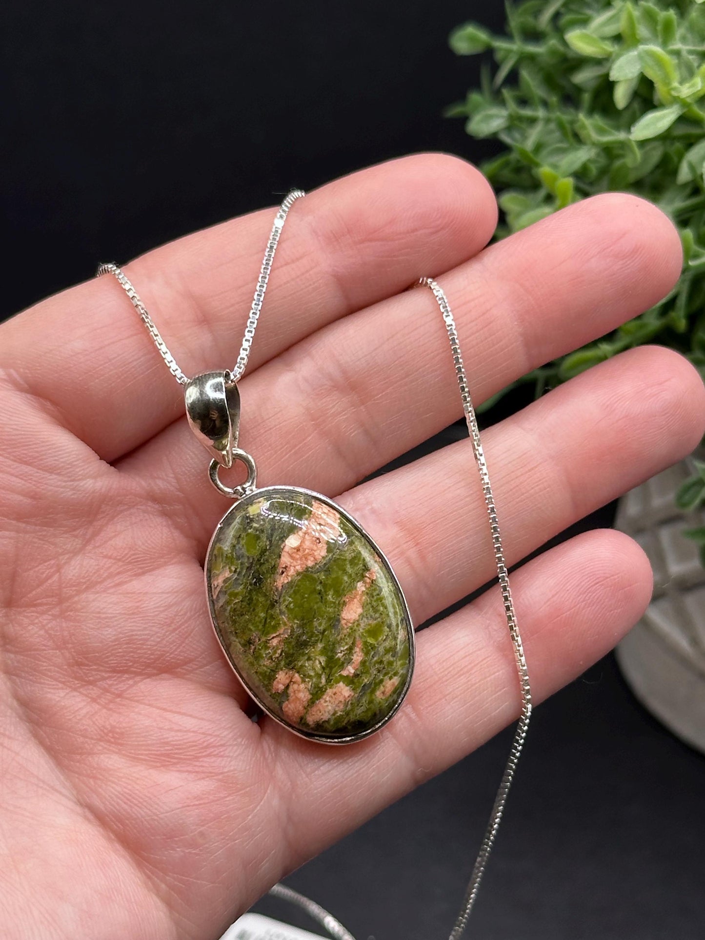 Unakite 925 silver pendant, 925 necklace 16' chain, jewelry
