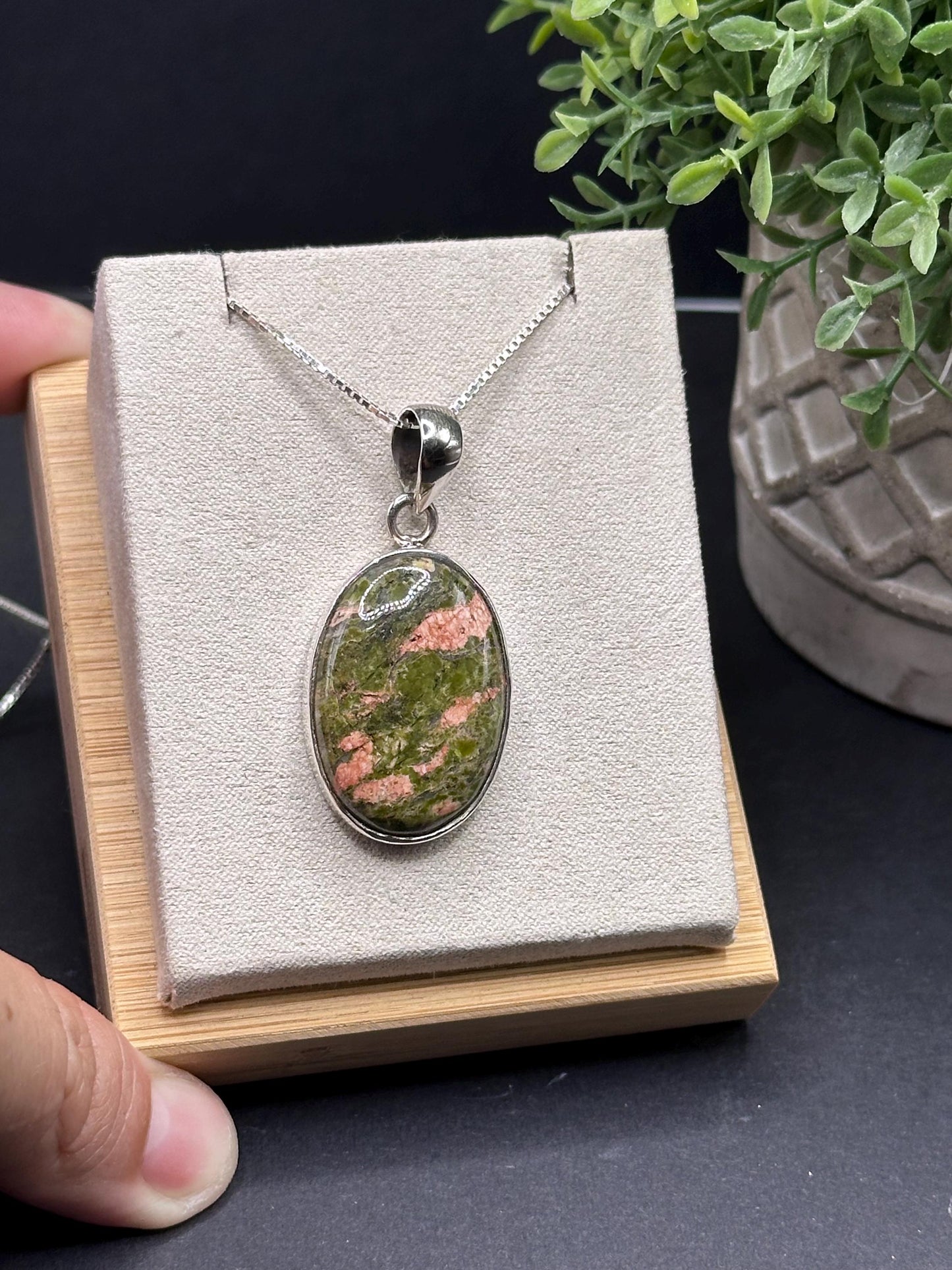 Unakite 925 silver pendant, 925 necklace 16' chain, jewelry