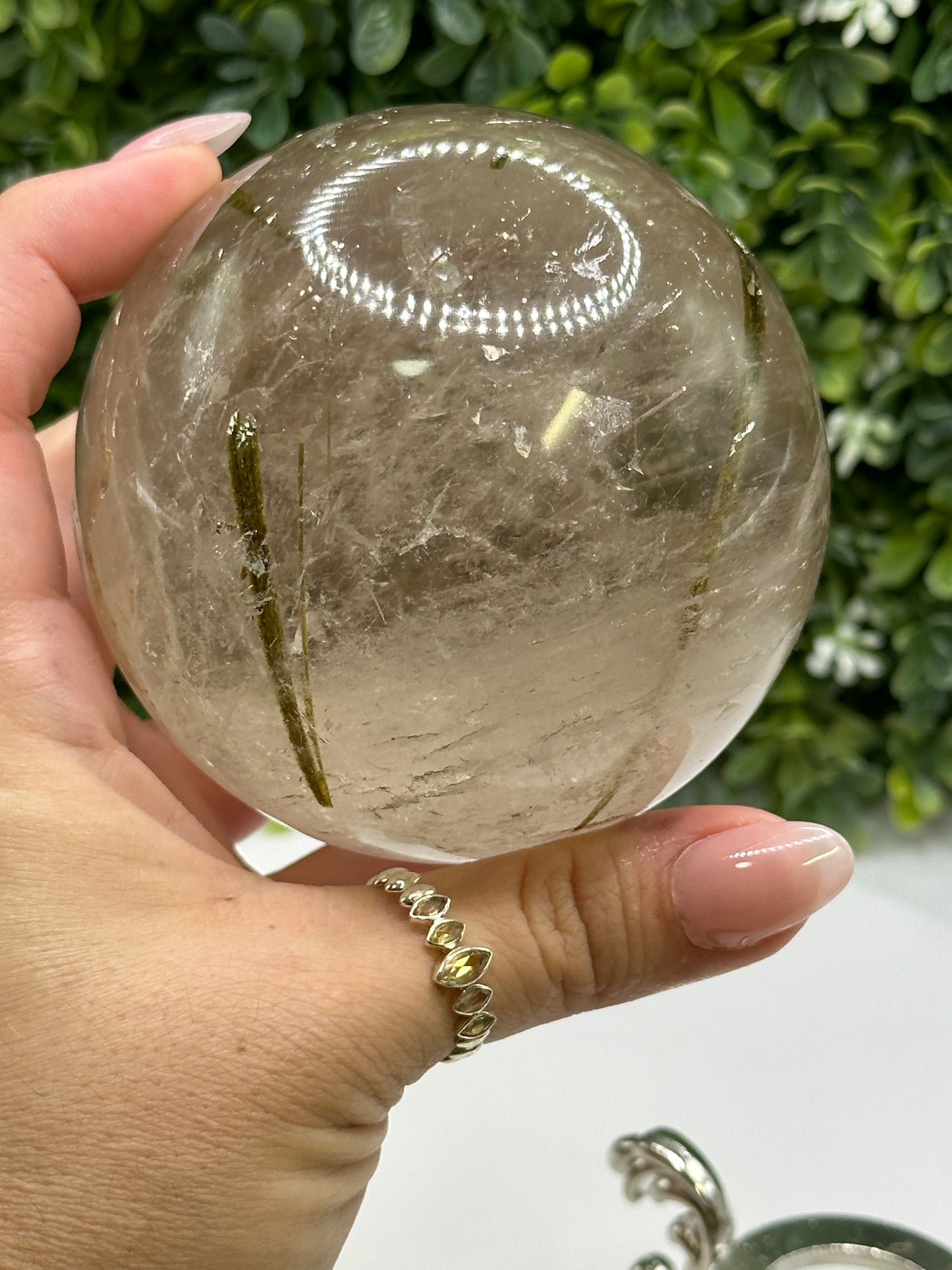 Green Tourmaline in Quartz Sphere (Brazil)