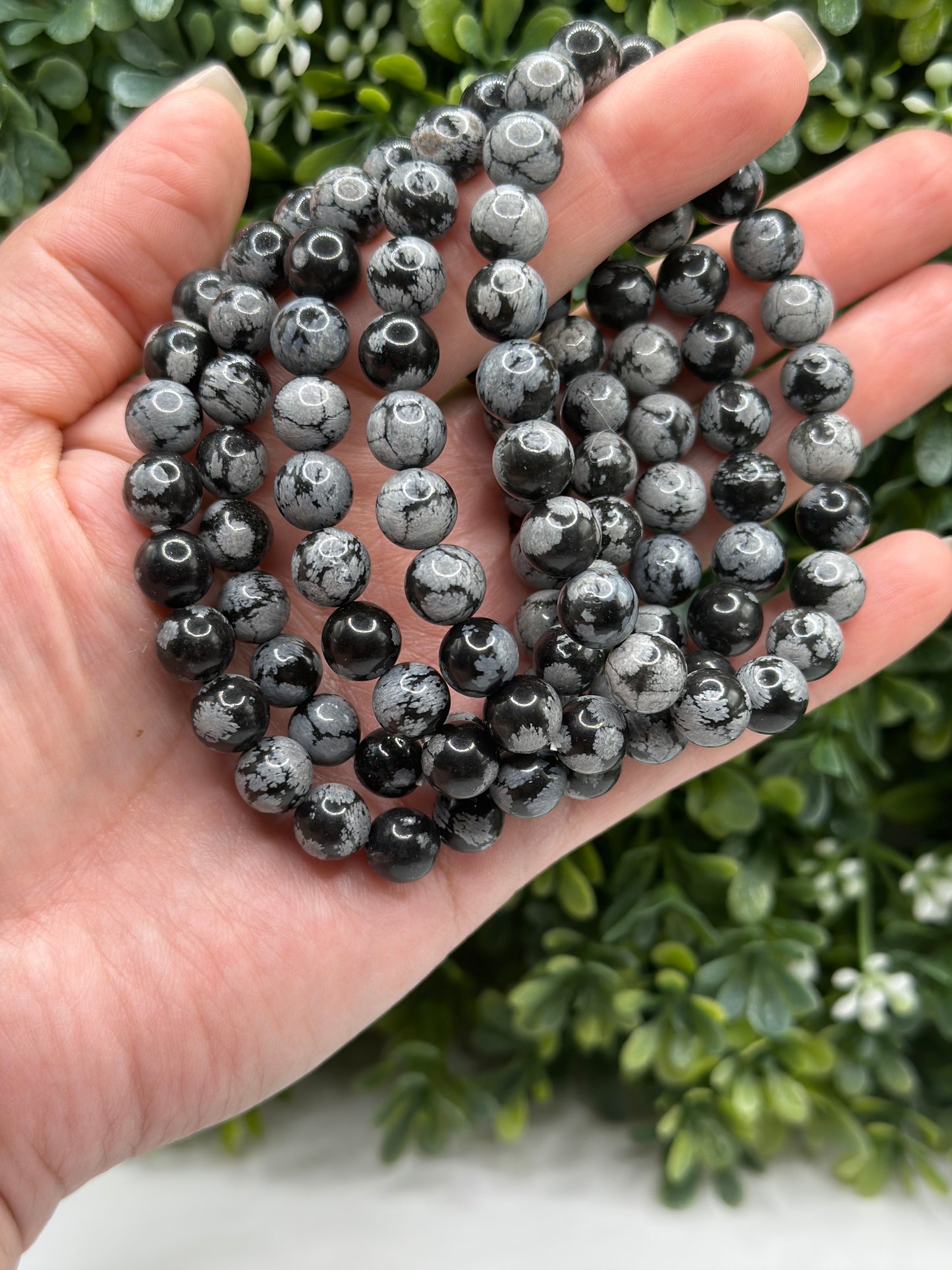 Snowflake Obsidian 8mm crystal beaded bracelet