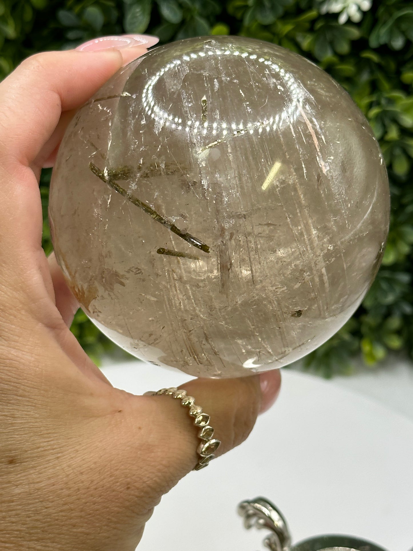 Green Tourmaline in Quartz Sphere (Brazil)