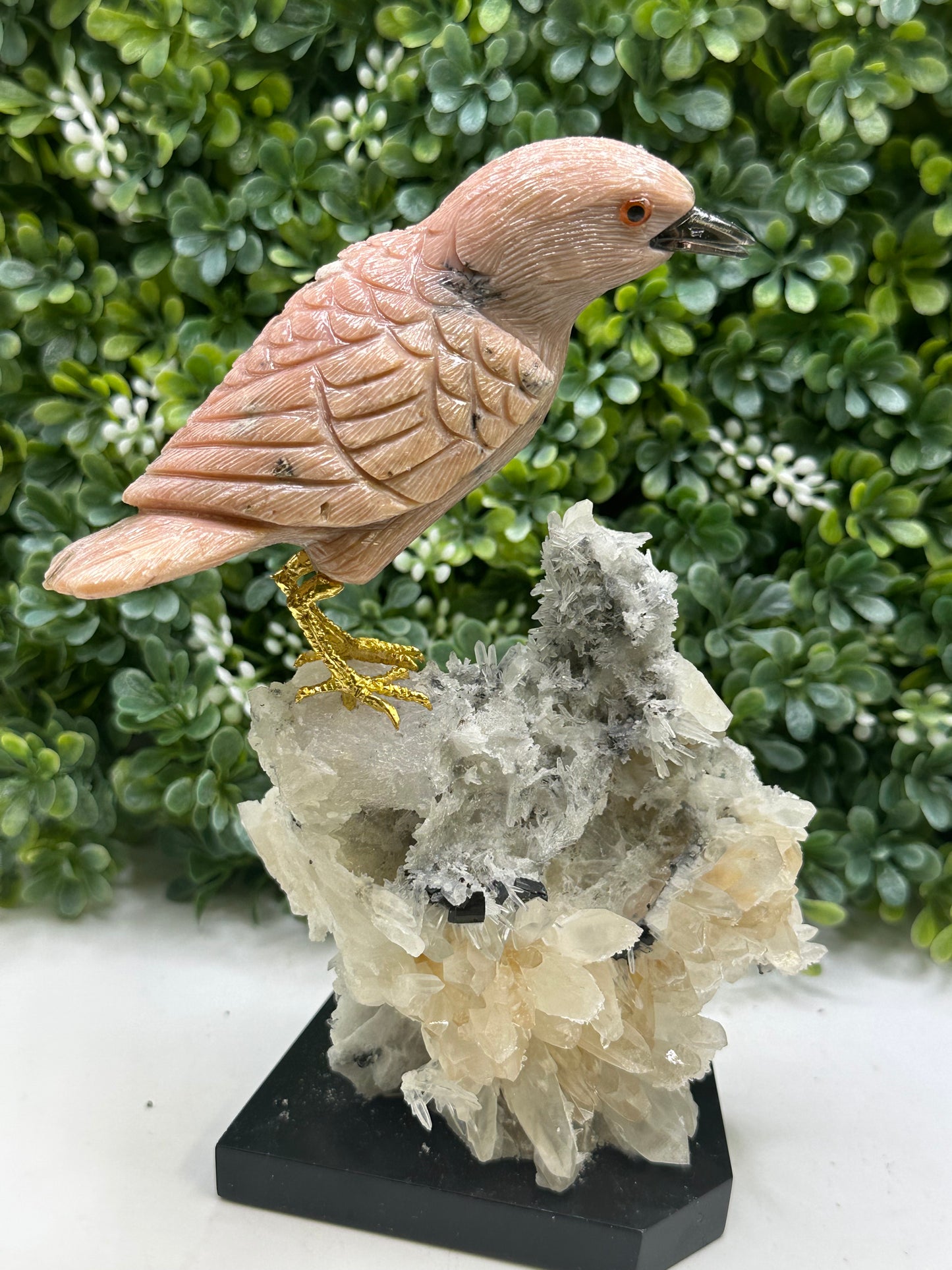 Pink Opal Hand Carved Crystal Bird, Home decor