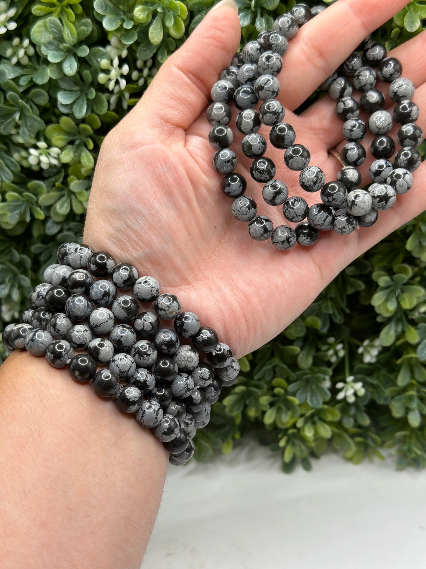 Snowflake Obsidian 8mm crystal beaded bracelet