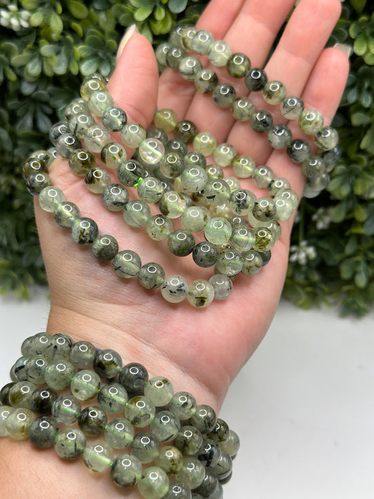 Prehnite 8mm crystal beaded bracelet