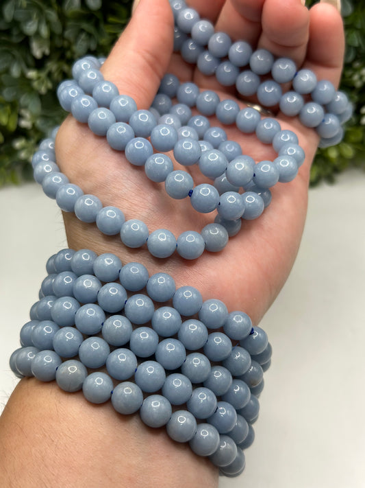 Angelite 8mm crystal beaded bracelet