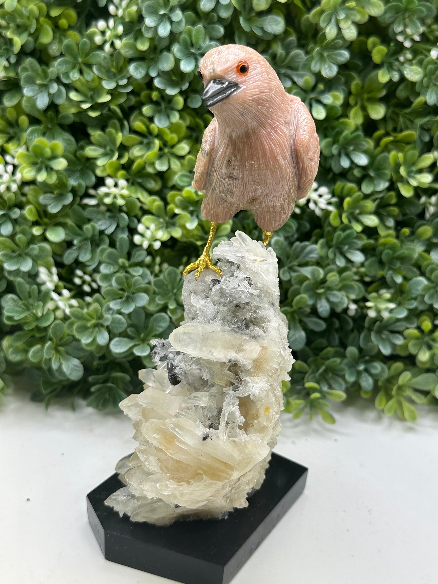 Pink Opal Hand Carved Crystal Bird, Home decor