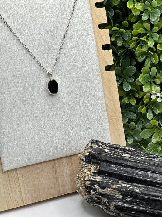 Black Tourmaline Crystal pendant with S925 necklace chain