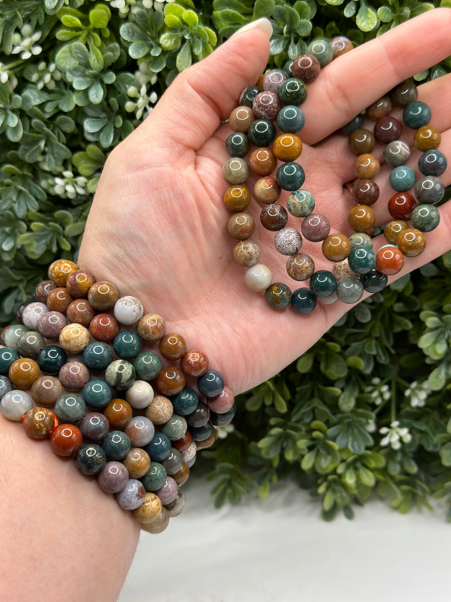 Multi color jasper 8mm crystal beaded bracelet