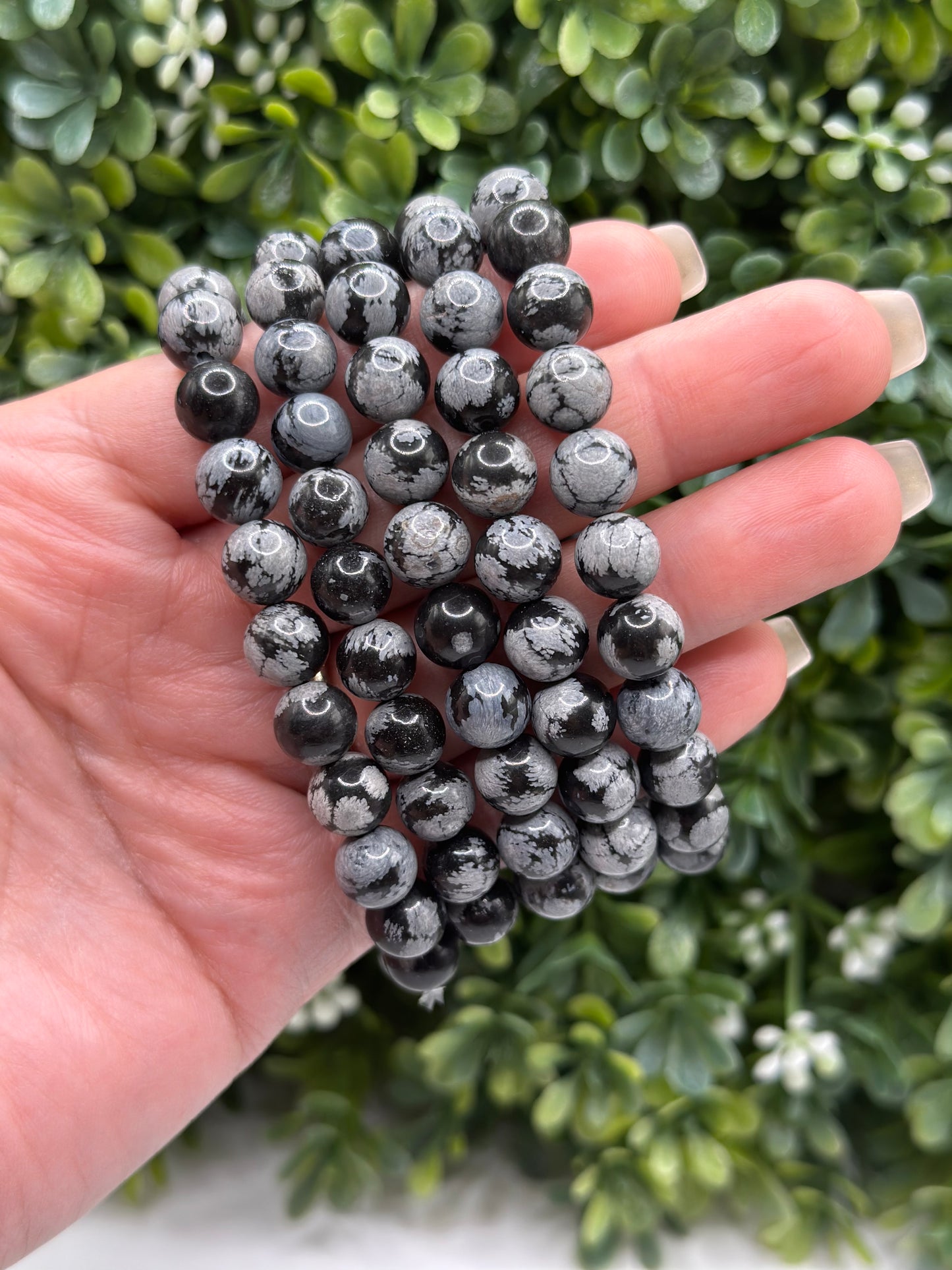 Snowflake Obsidian 8mm crystal beaded bracelet